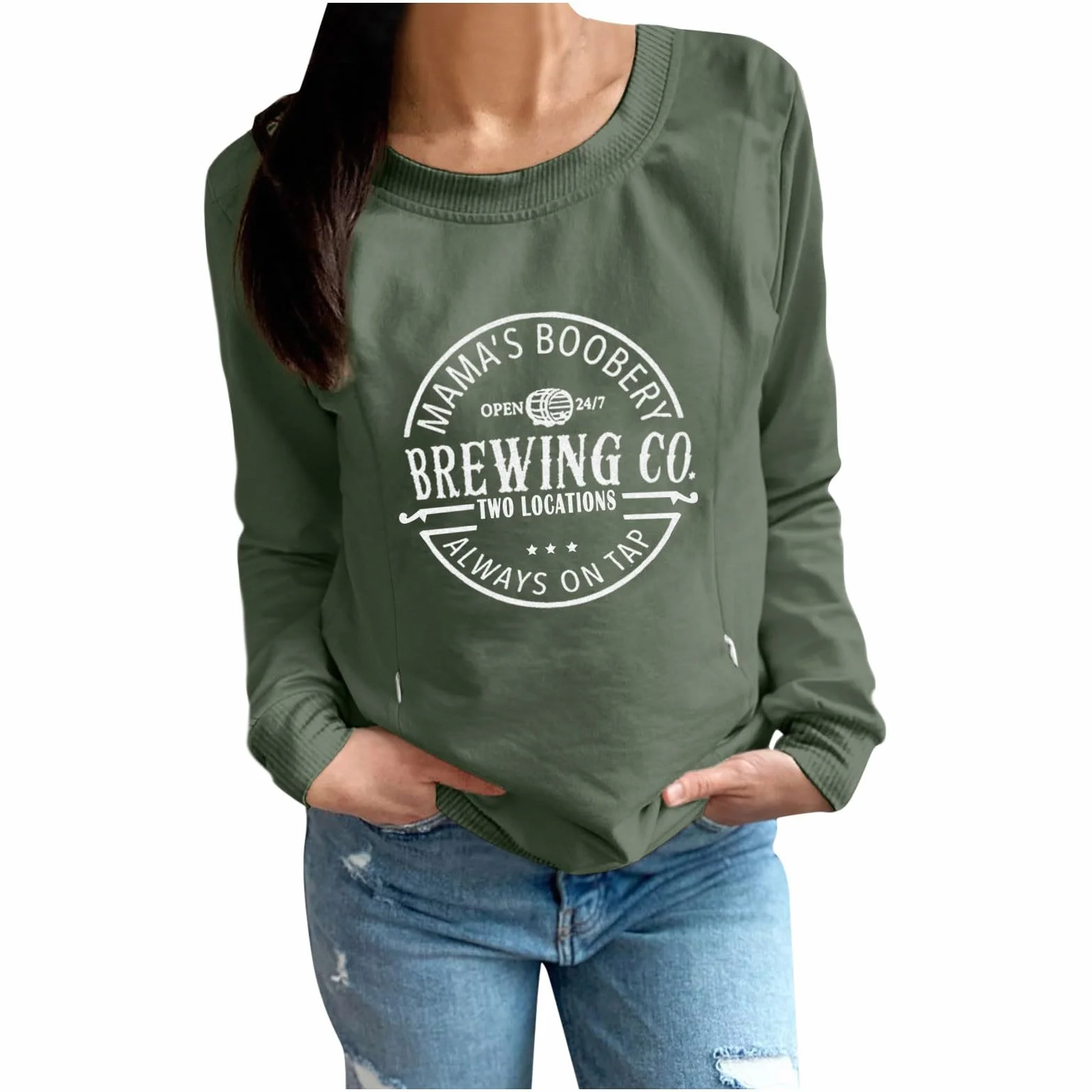 Sweat-Shirt de Maternité Zip sur le Devant Allaitement Manches Longues