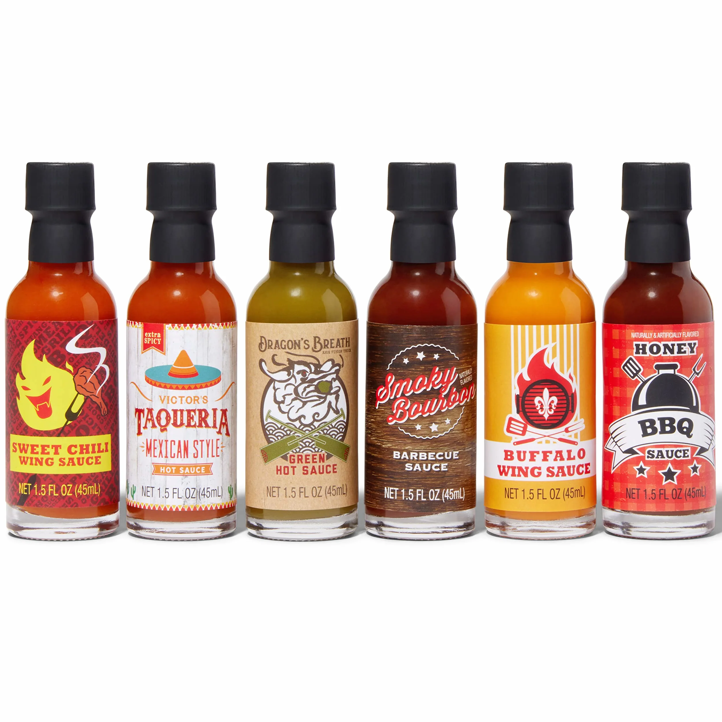 Thoughtfully – Coffret Cadeau Food Truck 6 Sauces BBQ et Piquantes – Sauces Wings, Barbecue, Hot Sauce – Idée Cadeau Homme, BBQ & Hot Ones Fans – Anniversaire & Fête des Pères – 6 x 45 ml