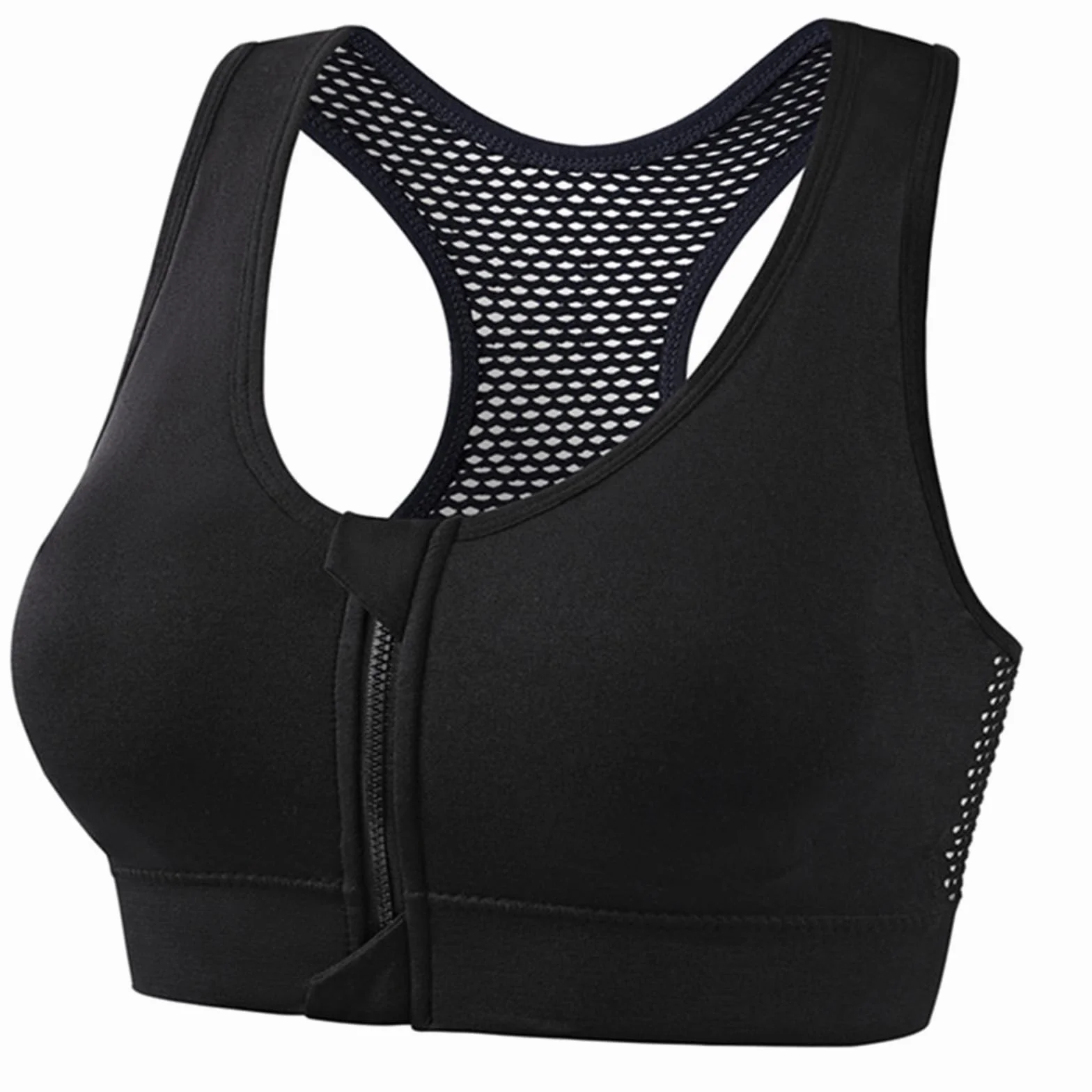 Lot de 3 Paires Soutien Gorge sans Armature Brassiere Sport Femme Maintien Fort Fermeture Devant Zippée Push Up Légère Bretelles Croisées Dos Tailles S à 4XL