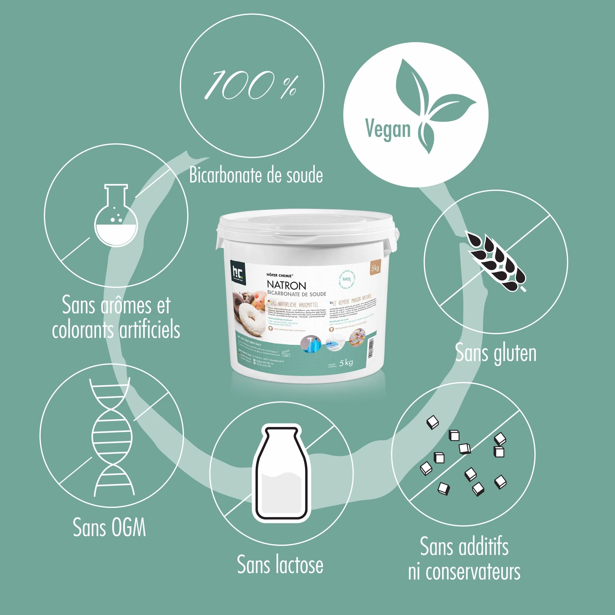 Höfer Chemie 1 X 25 Kg de Bicarbonate de Sodium (Soude) en Qualité Alimentaire - Utilisation Polyvalente pour Cuisine, Nettoyage, Beauté, et Plus