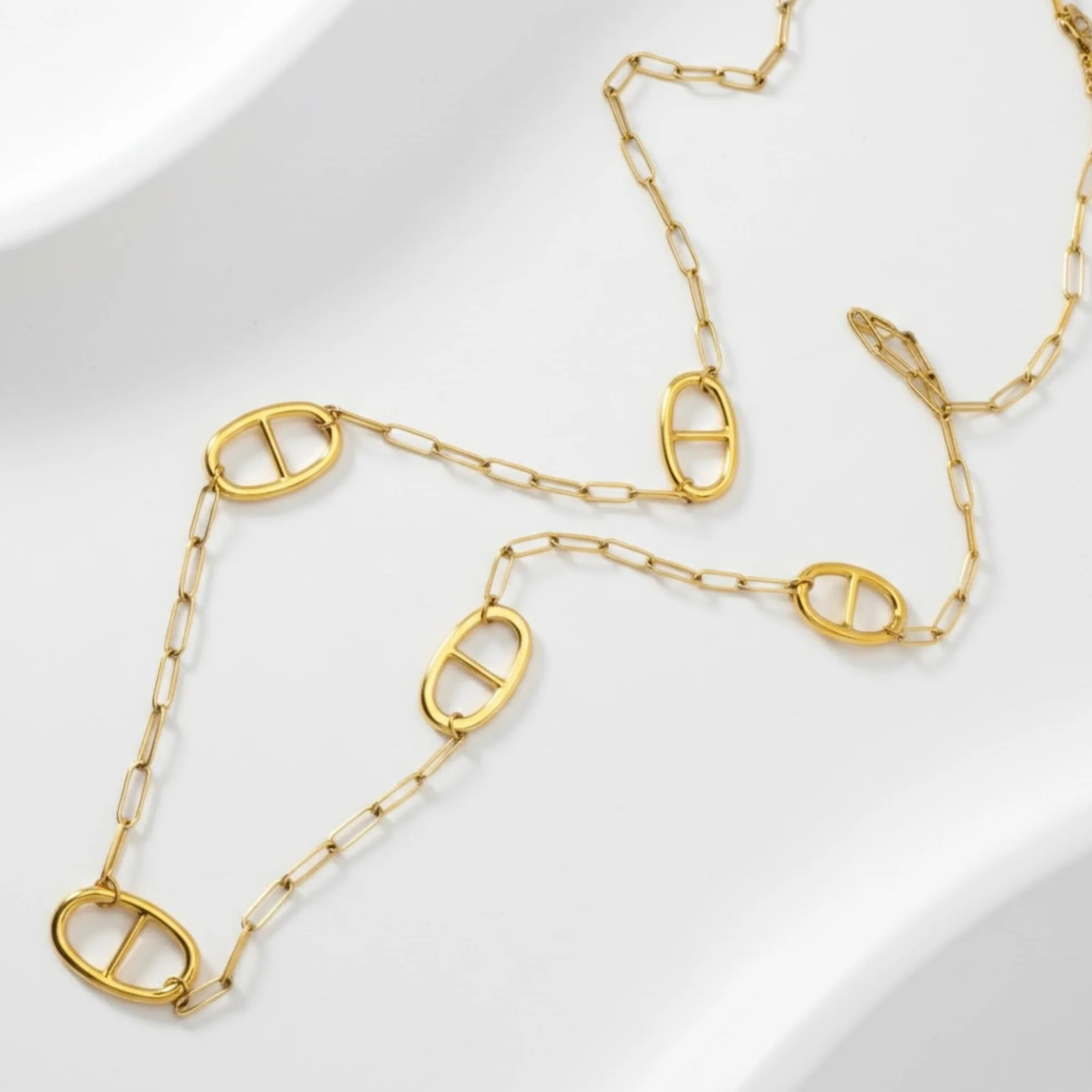 Collier Sautoir Long Acier Inoxydable 316L Chaîne Ajustable Maille Marine Chaîne d’Ancre Grain de Café