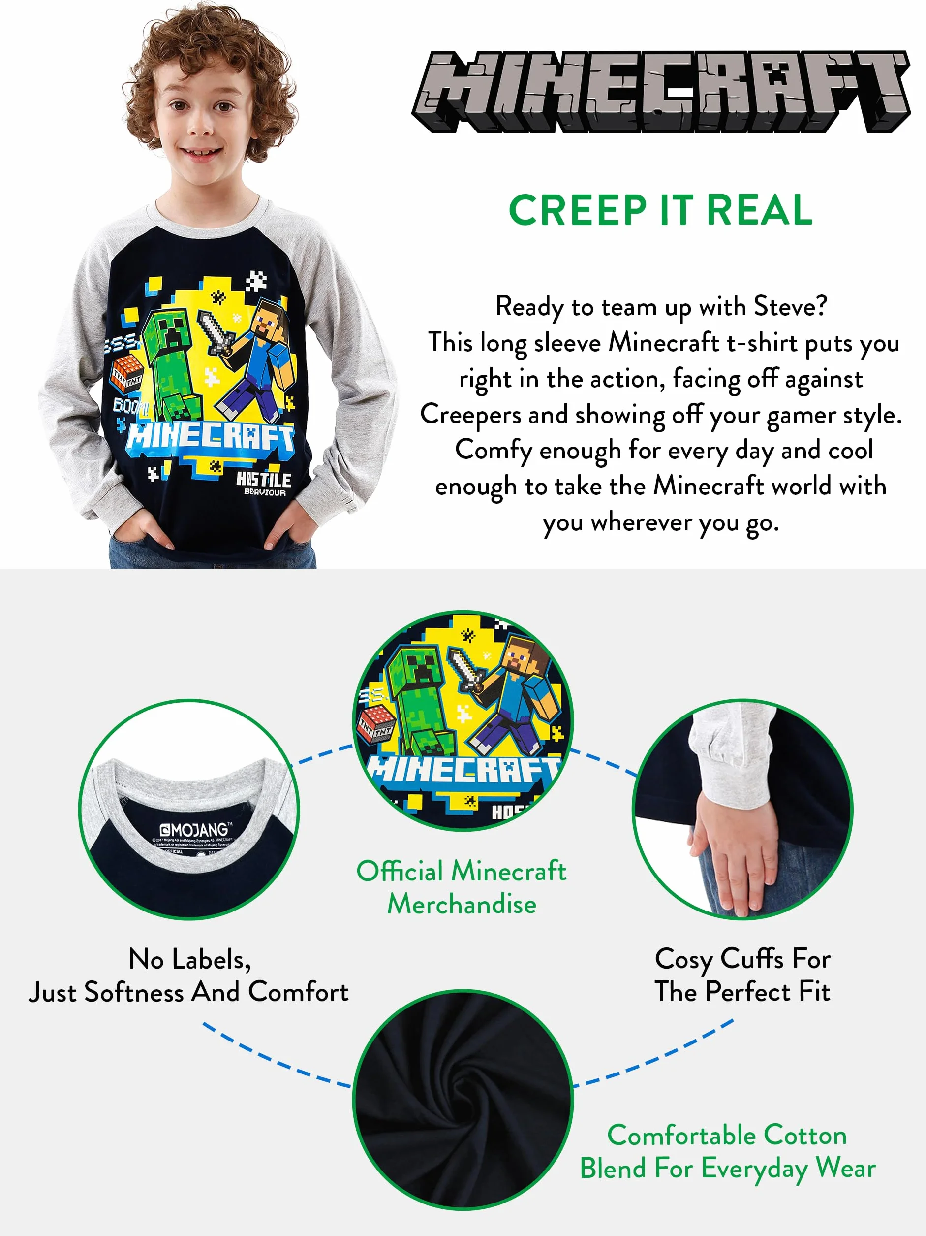 Minecraft T-Shirt à Manches Longues Garçon
