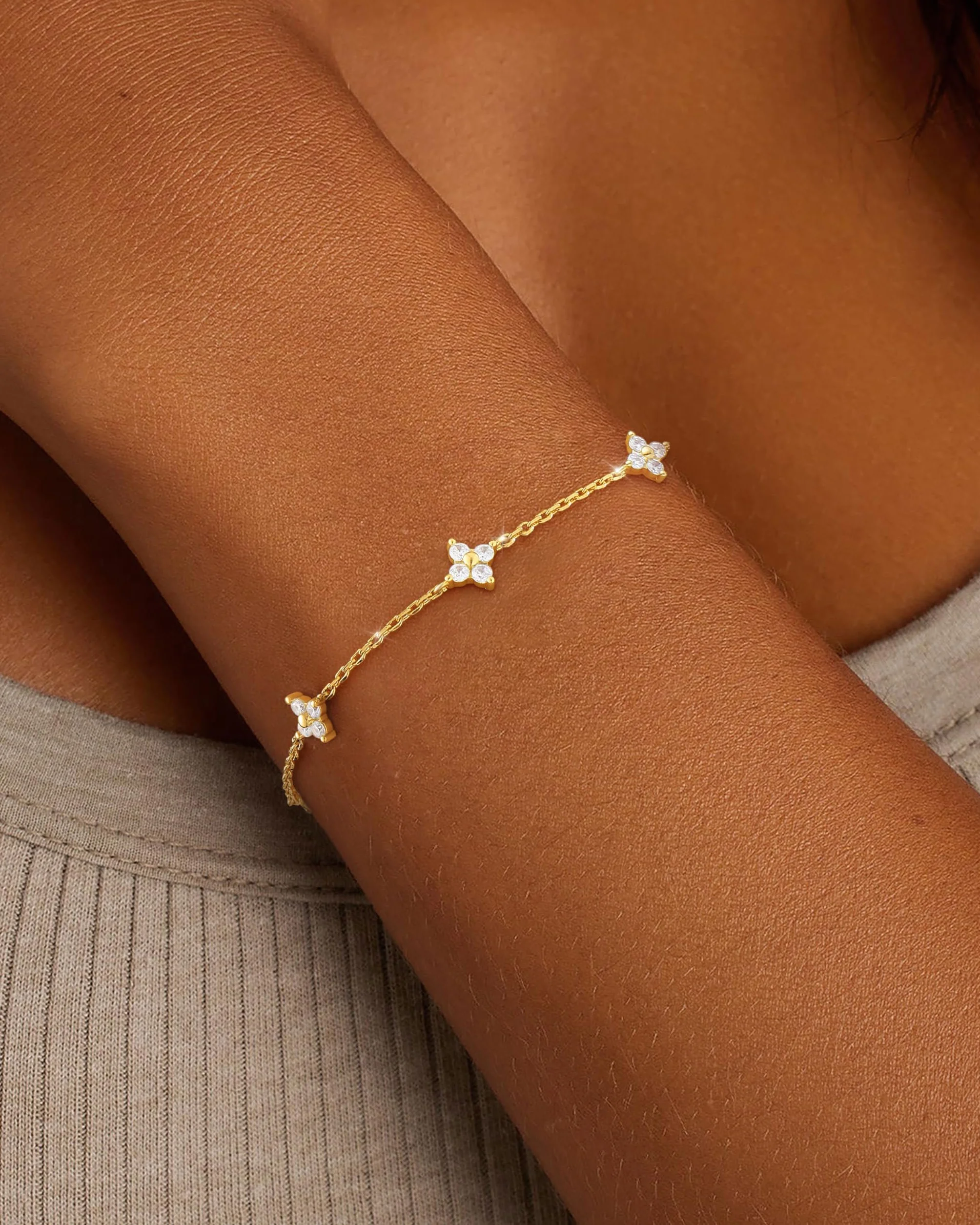 Bracelet Femme Argent 925 Or 14k Plaqué Or Réglable Trèfle 4 Feuilles Croix Chrétienne Coeur Zircon Cubique