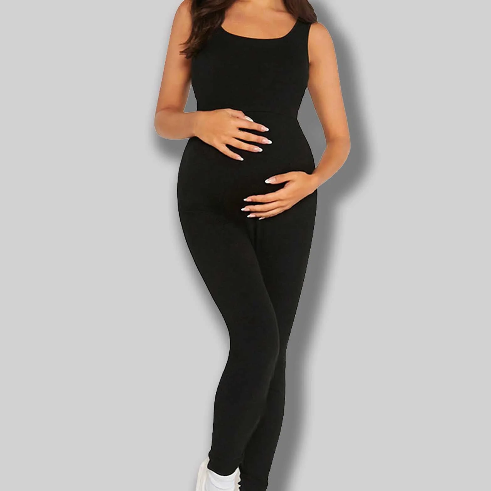 Combinaison de maternité extensible sans manches col en U femme enceinte