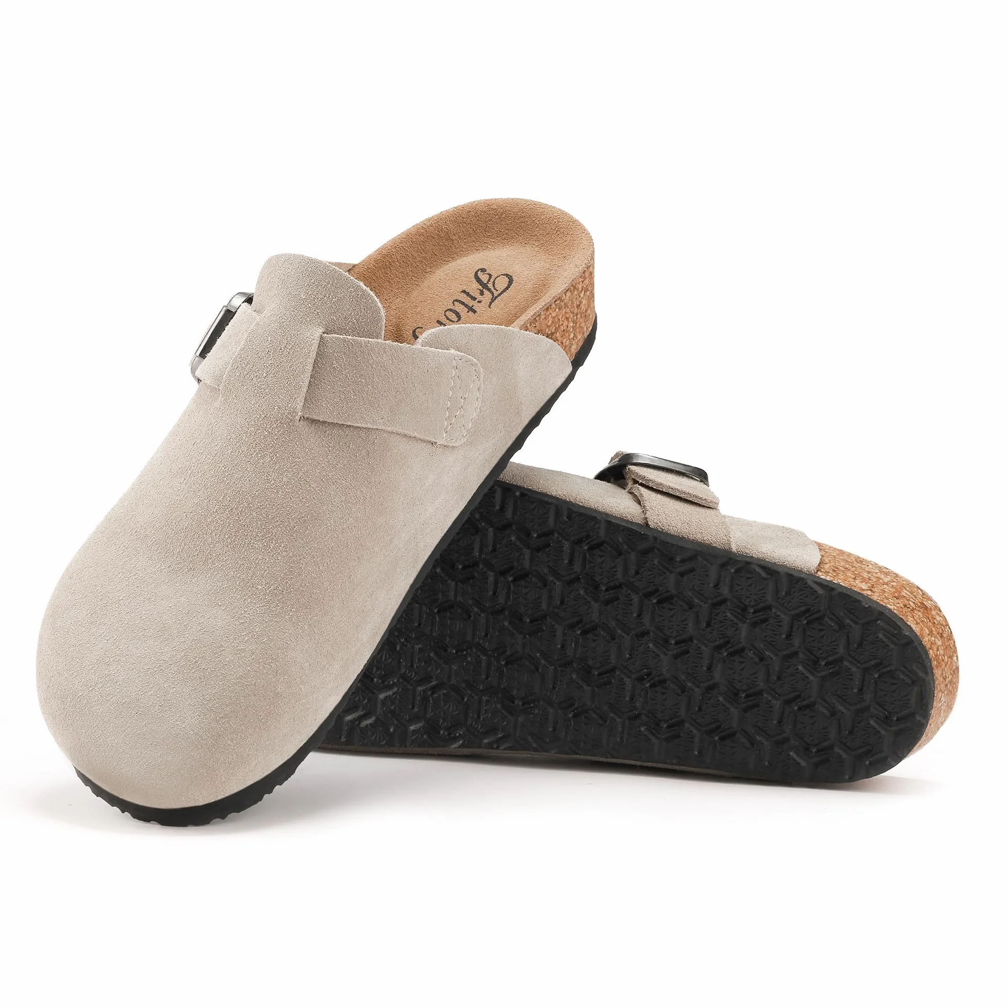 FITORY Sabots Femme en Daim Souple Nu-Pieds Ajustables Semelle Liège Anatomique Mule Taille 37-43