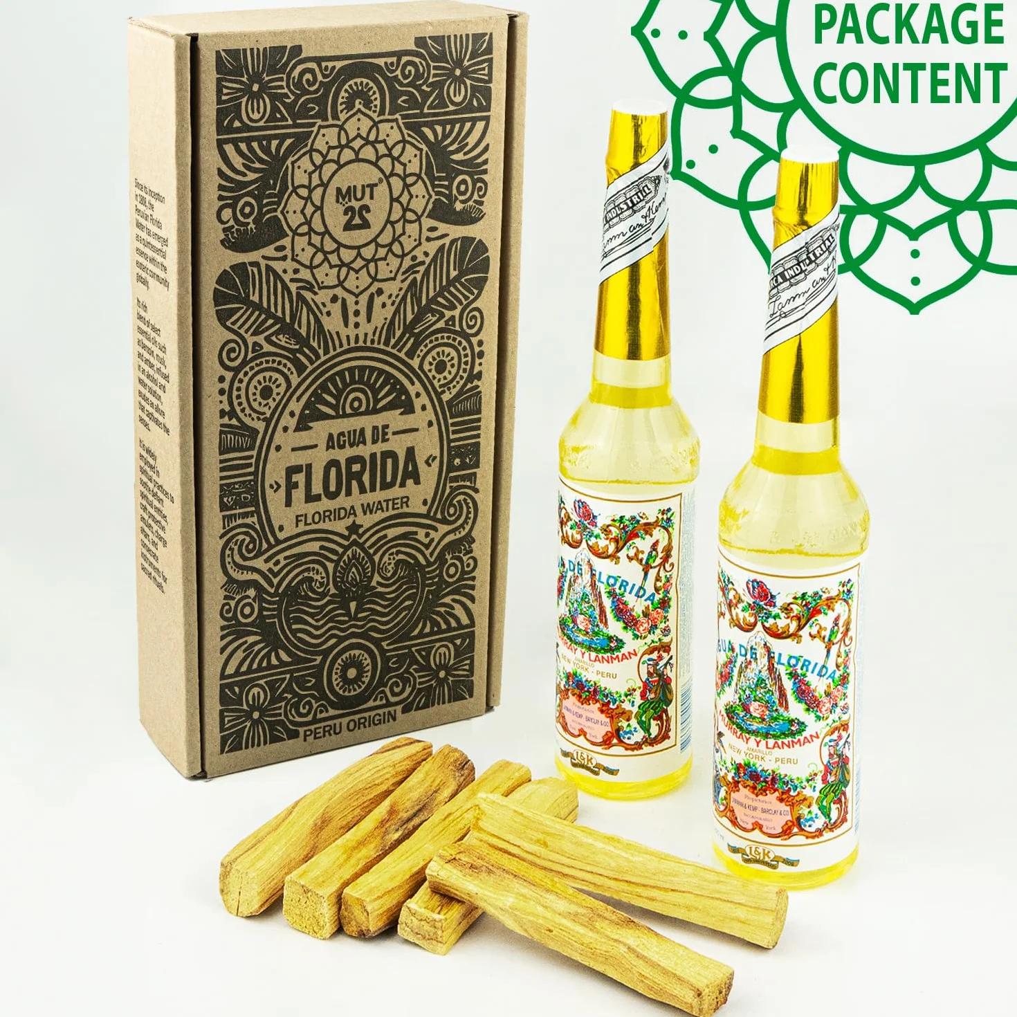 2 Eau de Floride du Pérou 100% Originale et 6 Palo Santo – Ensemble Complet de Nettoyage Spiritue
