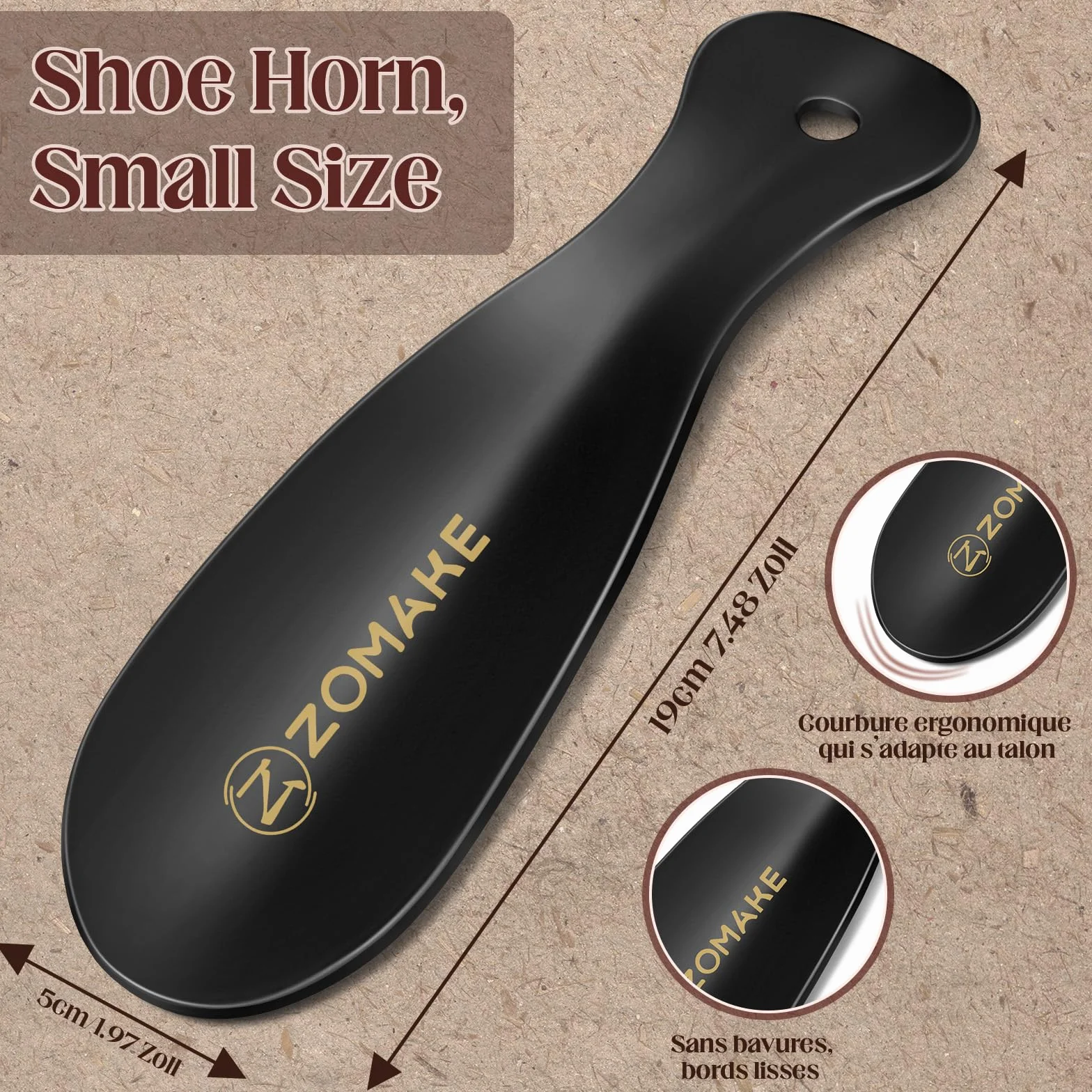ZOMAKE Chausse Pied en Acier Inoxydable 19cm avec Crochet et Trou