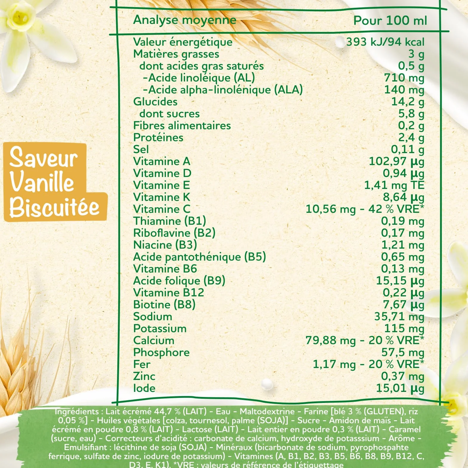 Blédina Blédidej Céréales bébé Biscuité Saveur Vanille Dès 12 Mois Lait bébé petit-déjeuner Calcium Vitamine C Fer Oméga 3 Format Pratique 12x250 mL