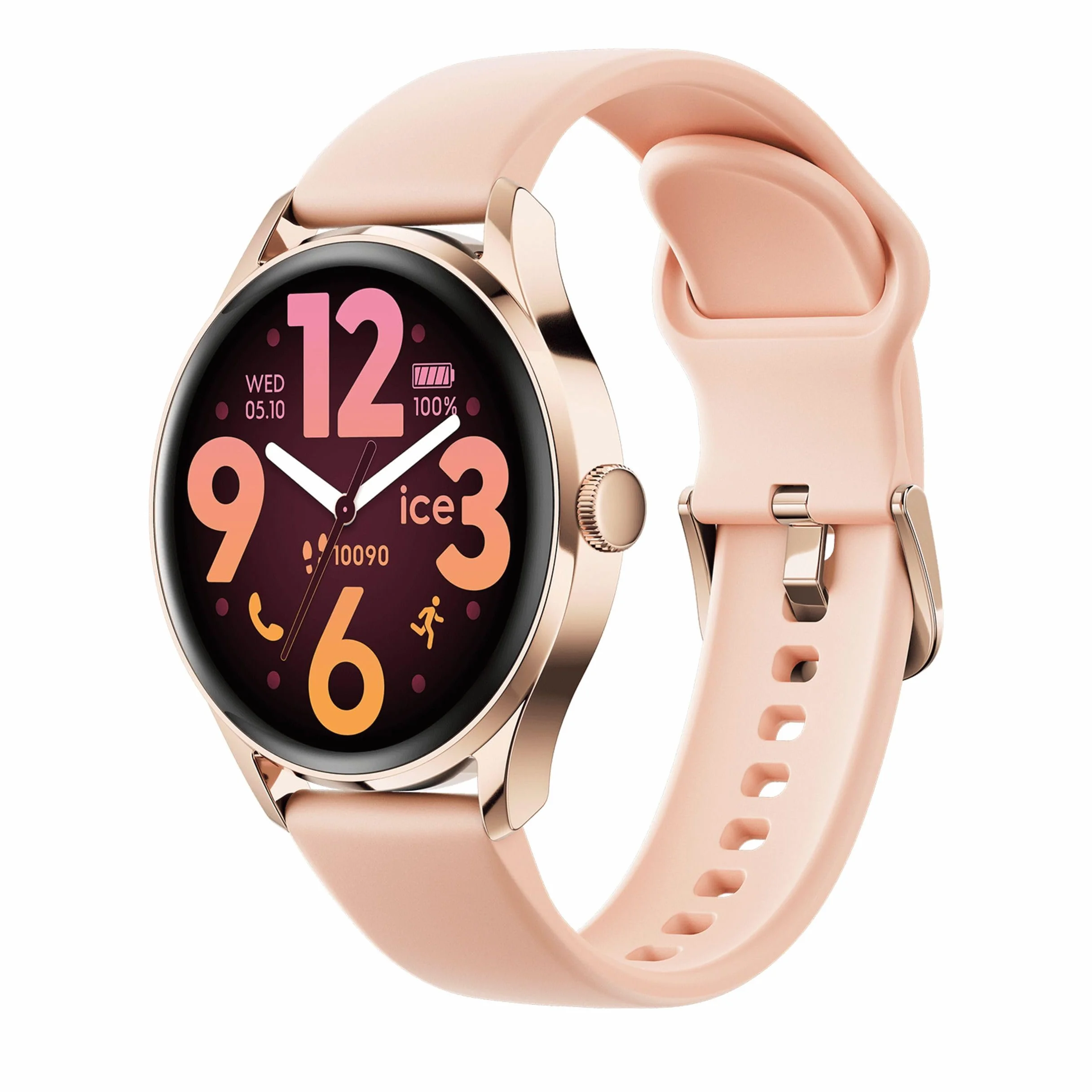 ICE-WATCH Ice Smart 3.0-1.2 Rose-Gold Nude AMOLED GPS Montre connectée Ronde pour Femme avec Bracelet en Silicone 1.20 Pouces