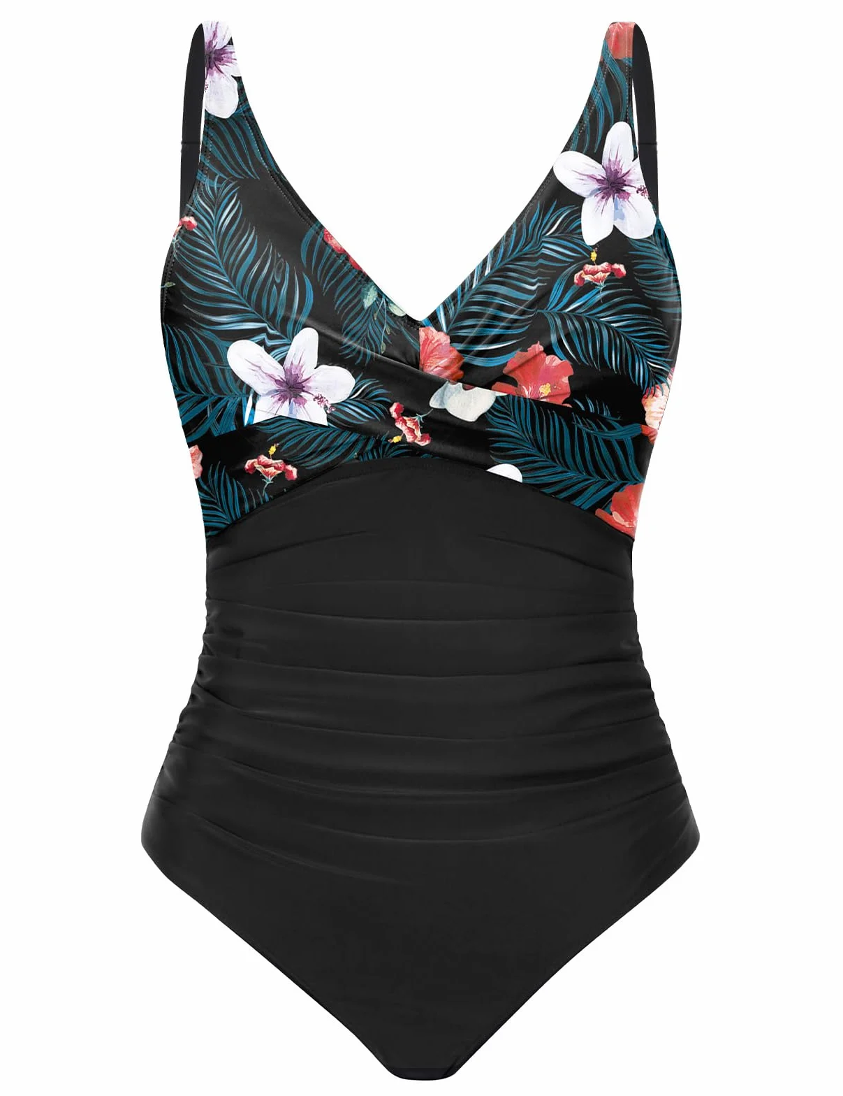 Tuopuda Maillot de Bain Femme 1 Pièce Gainant Ventre Plat Col V Push Up Swimsuit Devant Croisé Sexy Spaghetti Réglables Plage Natation