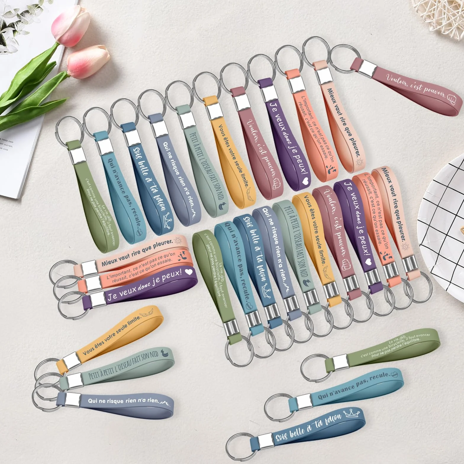 Lot de porte-clés en silicone avec citations inspirantes, cadeau pour employés, collègues, enseignants