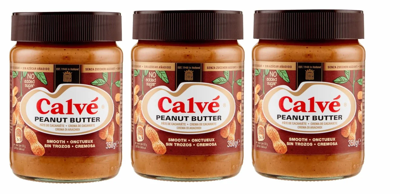 Calvé Pindakaas Beurre de Cacahuètes Pâte à Tartiner, Arachides, Pot, 3 x 350g