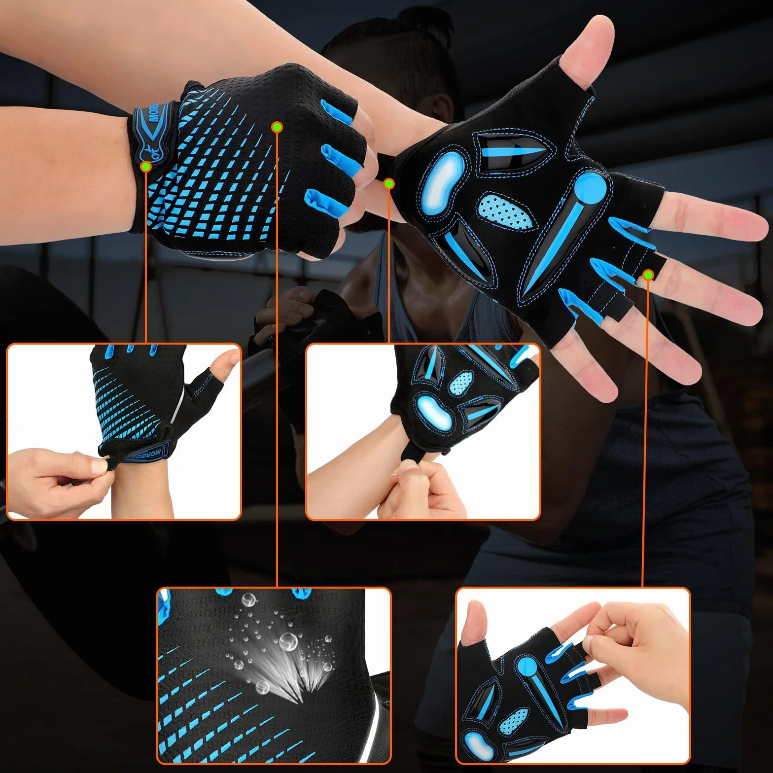 Gants VTT Velo Cyclisme Demi Doigts Hommes Femmes Gel Antichoc Respirant Antidérapant