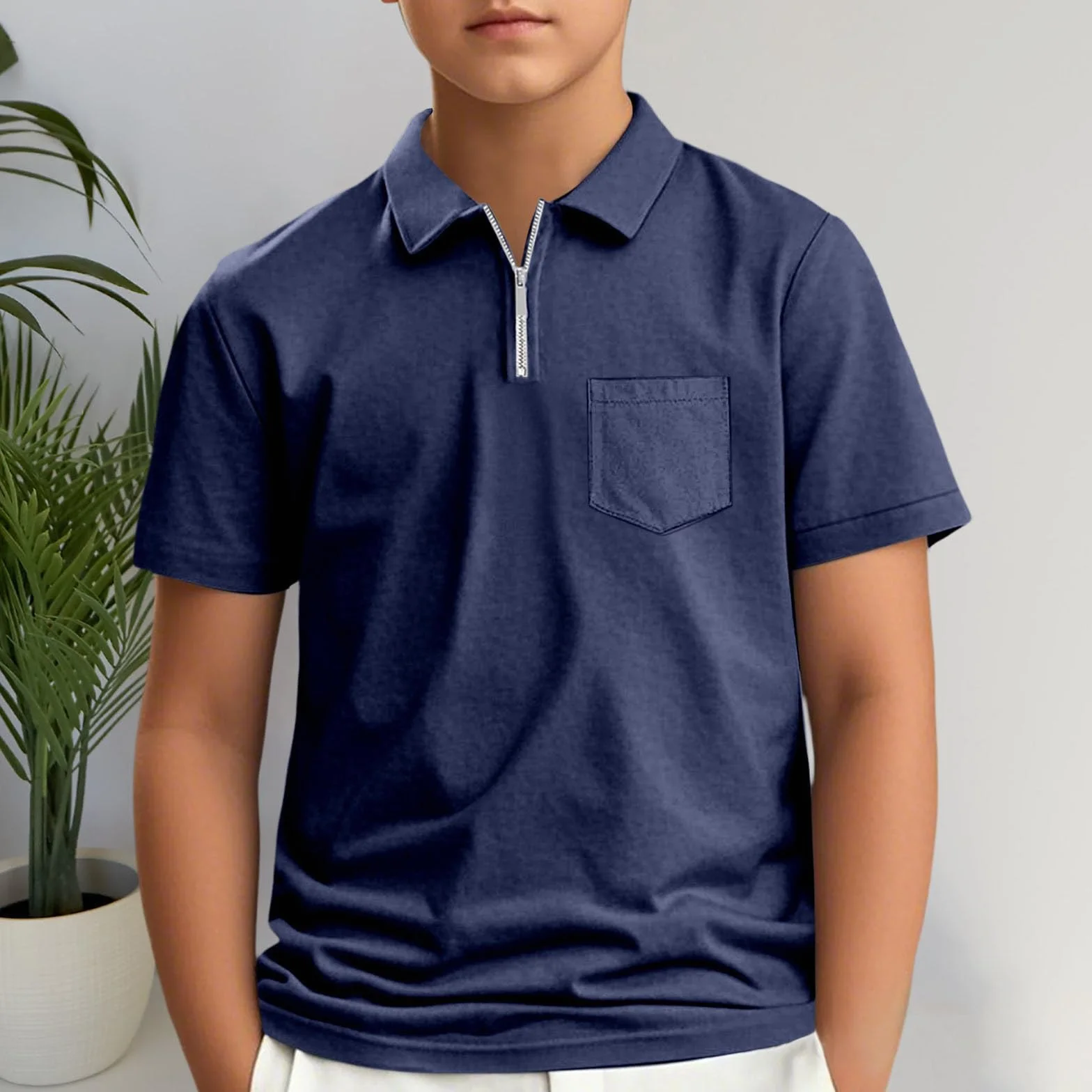 Polo Chic Col Rond Enfant Garçon T Shirt Manche Courte Printemps Été Confortable