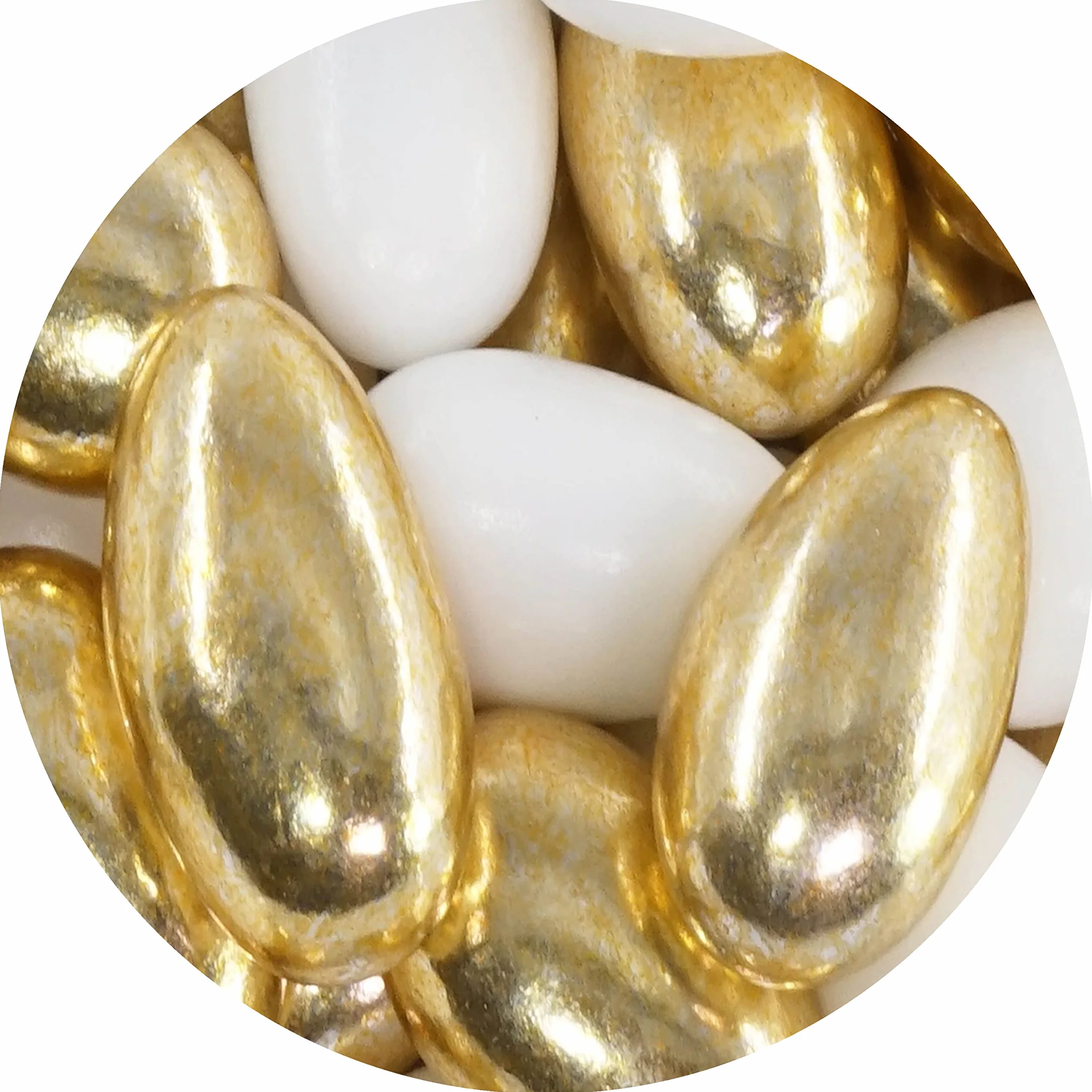 EinsSein Dragées Mariage Amandes 1 kg – Environ 280 Pièces Conchiglia Blanc & Or Brillant