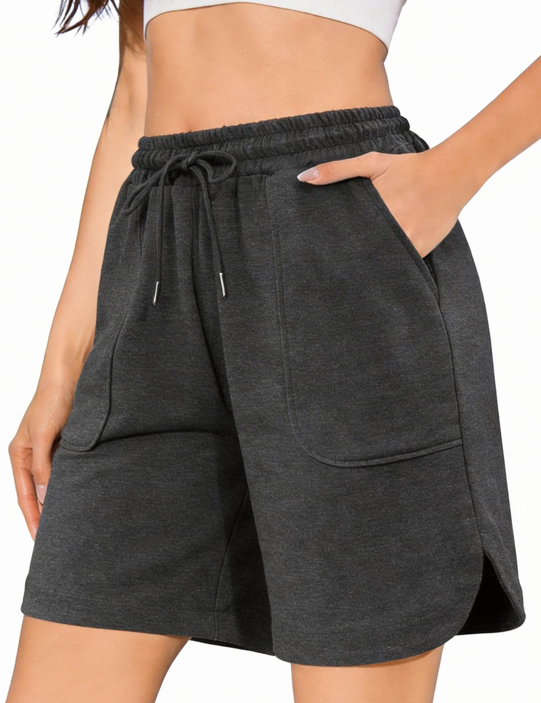 Litherday Short Femme Sport Taille Haute Poches Fente Latérale Bermuda Été Fitness Jogging Running
