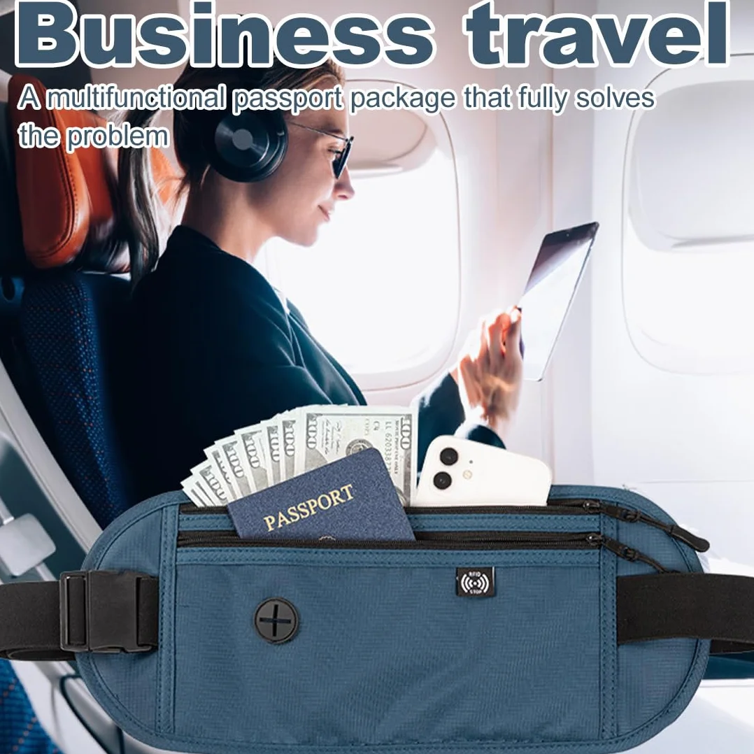 Pochette Ceinture de Voyage Antivol pour Femmes et Hommes, Sac Banane Caché pour Passeport et Téléphone