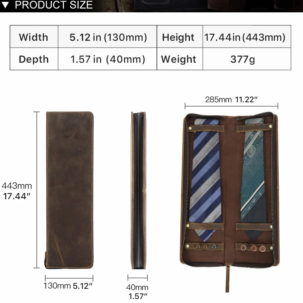 Hiram Étui à cravate en cuir véritable Portable Pour 2 cravates Voyageurs d'affaires