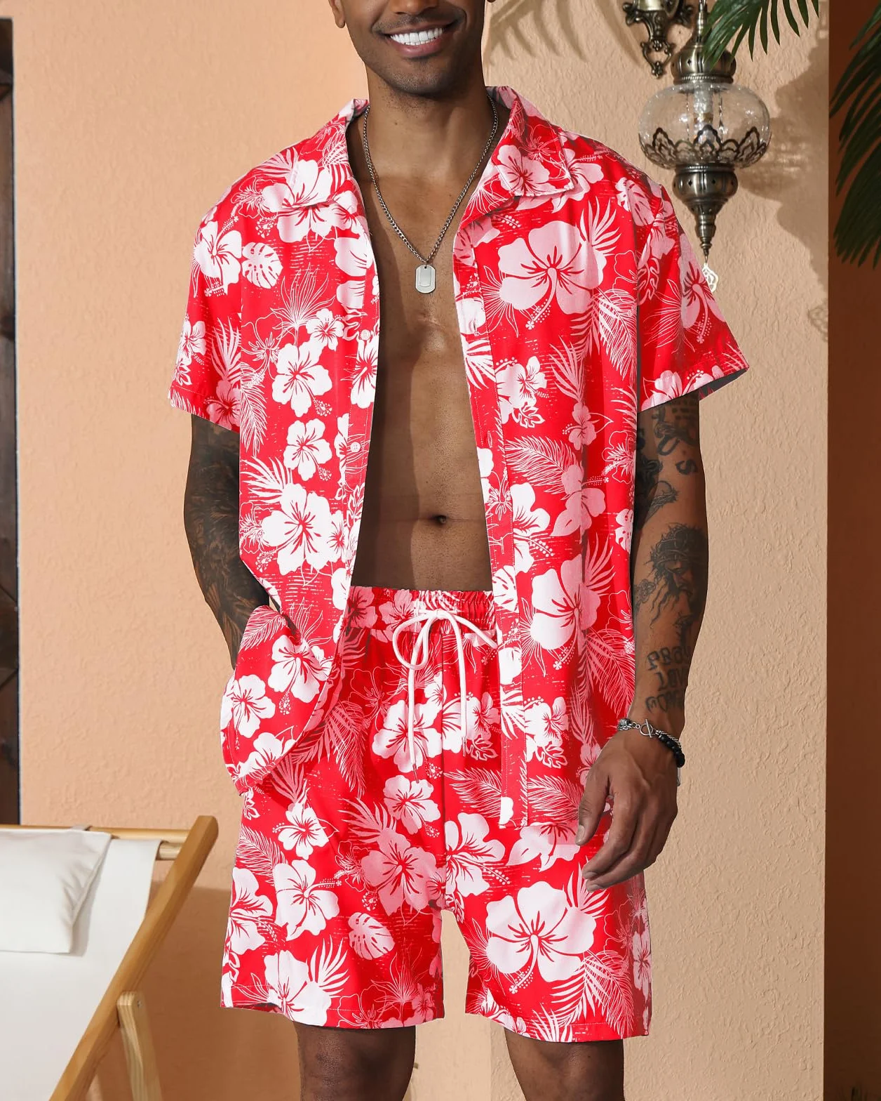 PRIVIMIX Chemise Hawaienne Homme Manches Courtes Fleurs Plage Été M-3XL