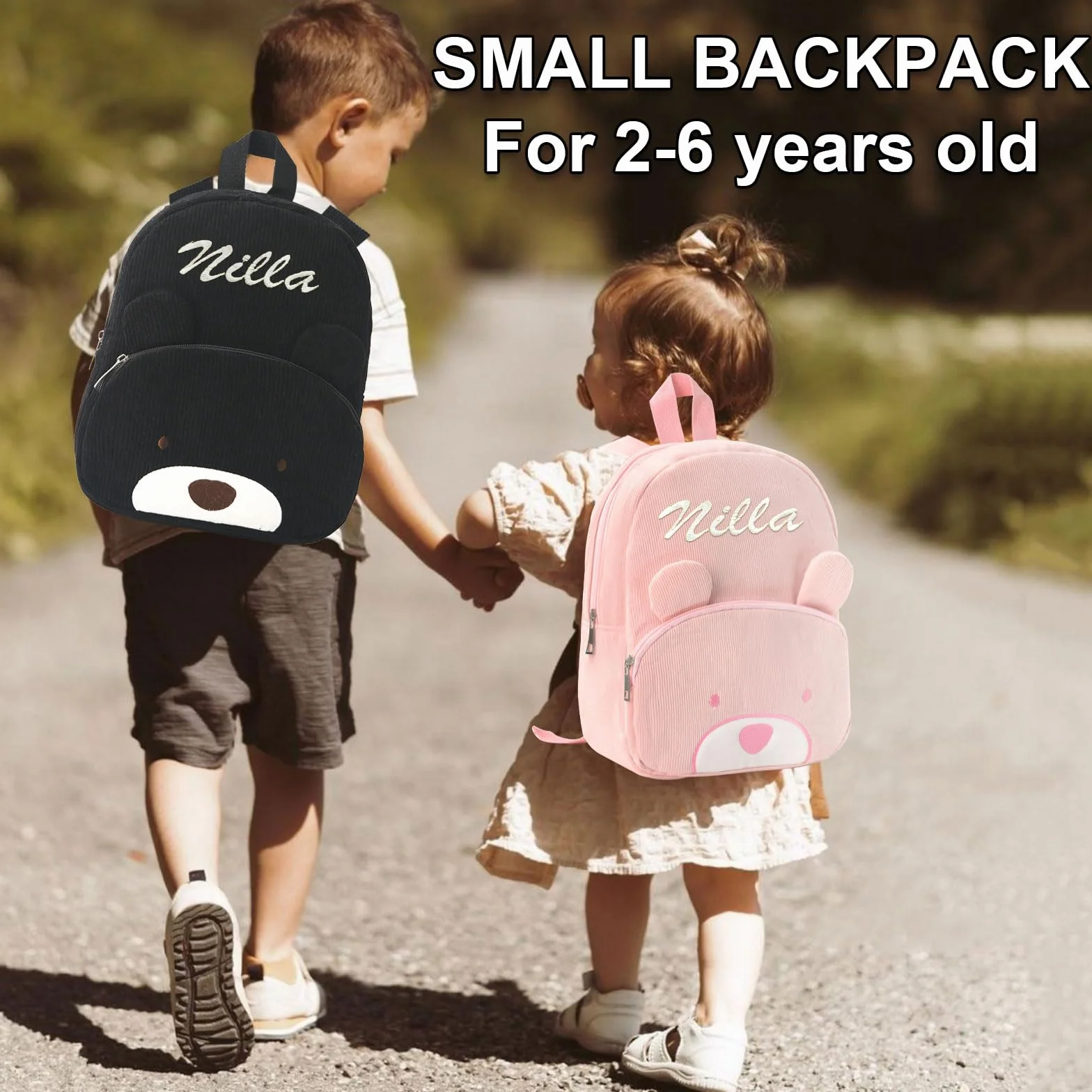 Sac à Dos Enfant Personnalisé Broderie Prénom Velours Côtelé Ours Maternelle Fille Garçon