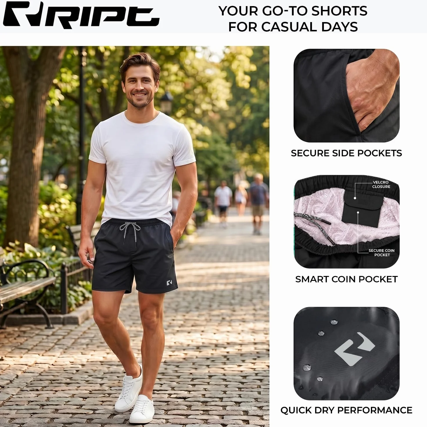 RIPT Short de Bain Homme Séchage Rapide Boardshort UV50 Doublure Mesh
