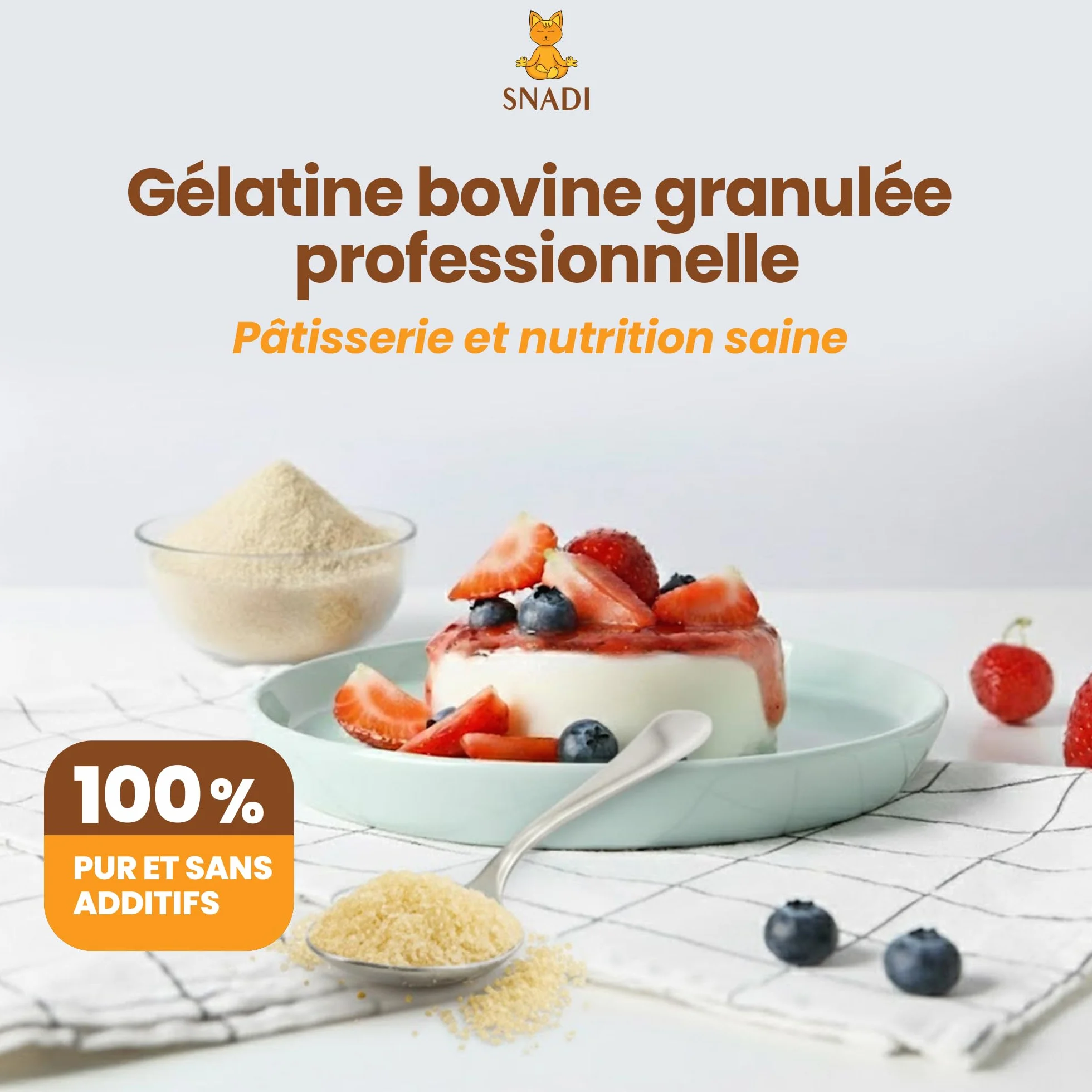 Gélatine Bovine en Poudre Snadi | 1 kg | Sans Saveur, 100% Pure et de Qualité Professionnelle | Parfaite pour la Pâtisserie, les Desserts, les Gels, les Sauces et les Préparations Salées
