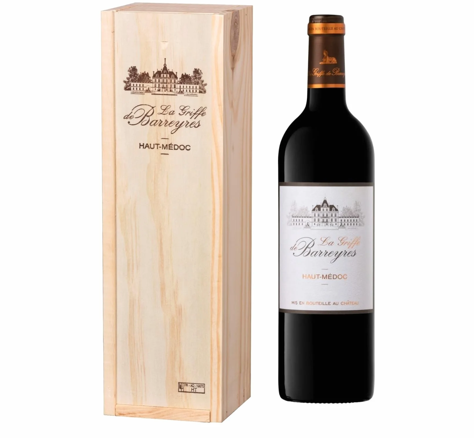 Coffret Cadeau Caisse Bois - La Griffe de Barreyres - AOP Haut Médoc - Vin Rouge - 75cl