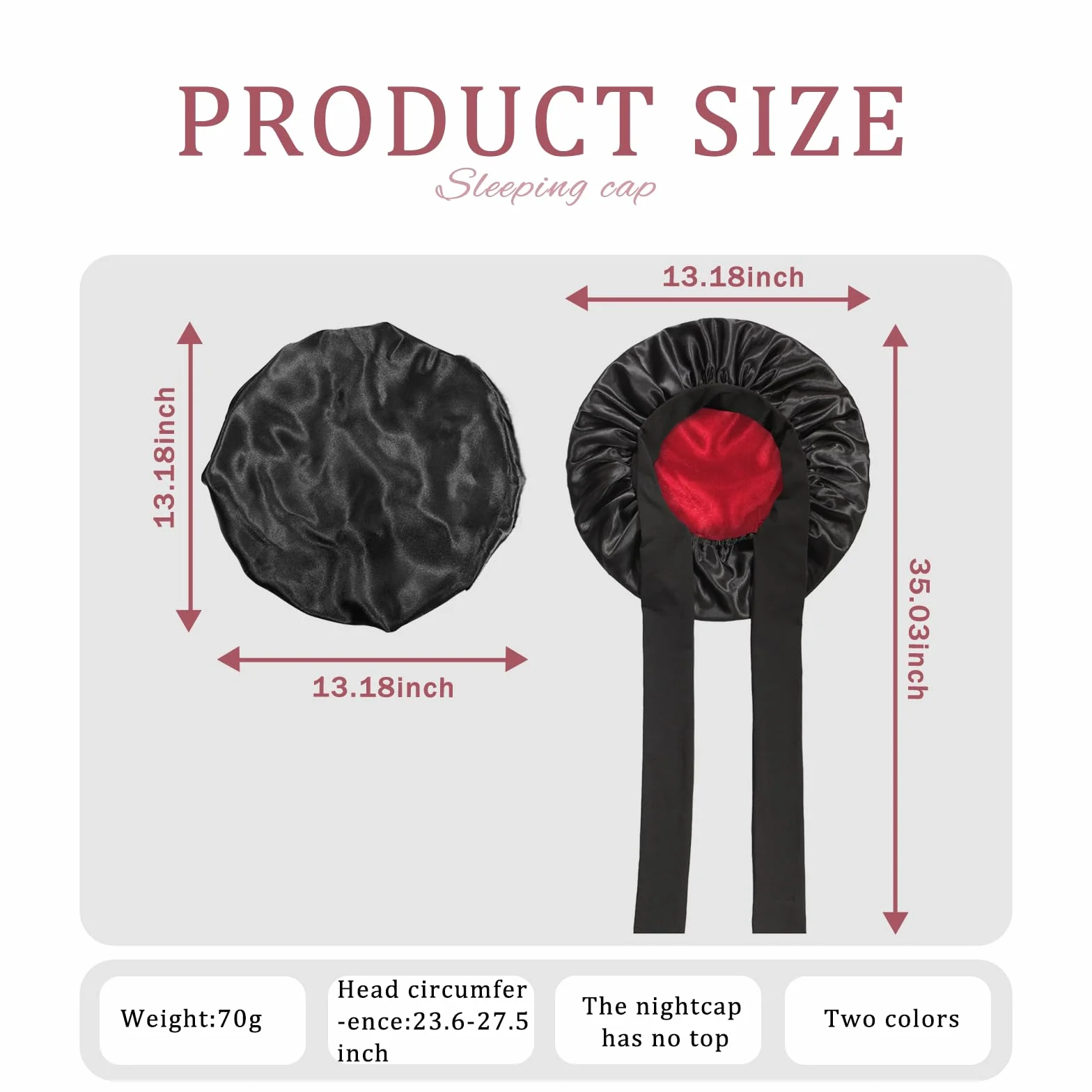 Bonnet en soie pour dormir avec chouchou - Bonnet de sommeil en satin de soie pour femme Rose M