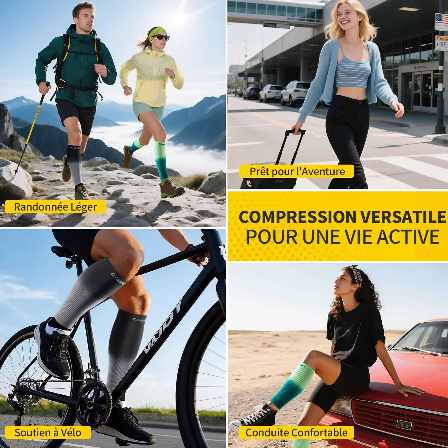 CAMBIVO Manchon Compression Mollet Classe 2, Bas de Contention sans Pied pour Sport Course Varices