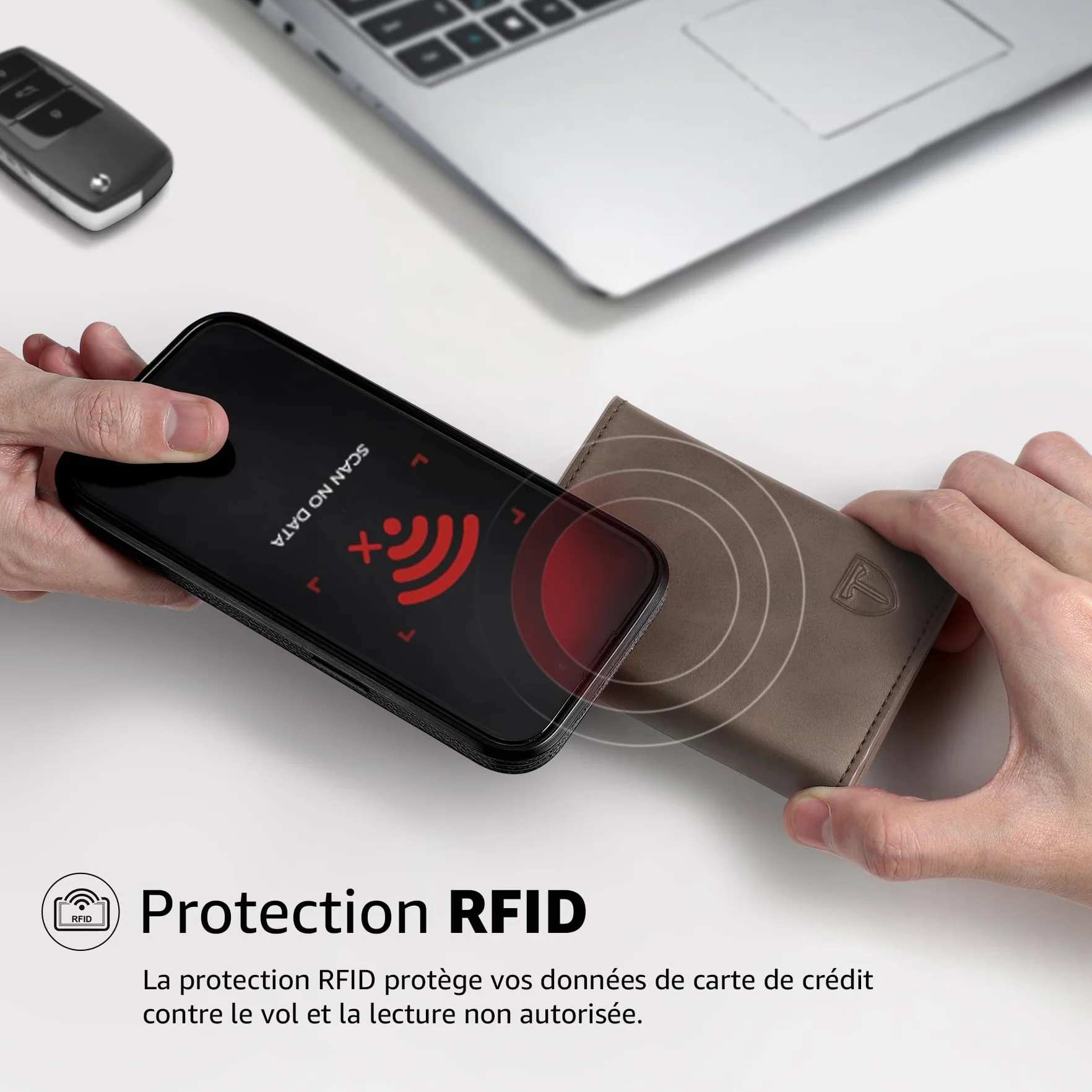 Portefeuille Homme Blocage RFID Cuir Porte Carte 9 Cartes Marron