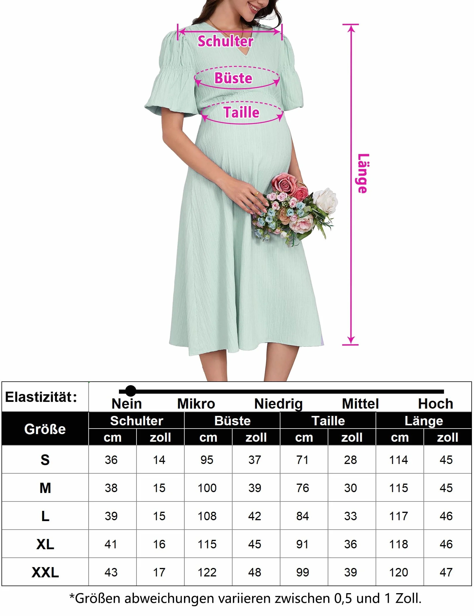 YesFashion Robe de grossesse élégante col en V longue robe d'allaitement taille haute manches lanterne
