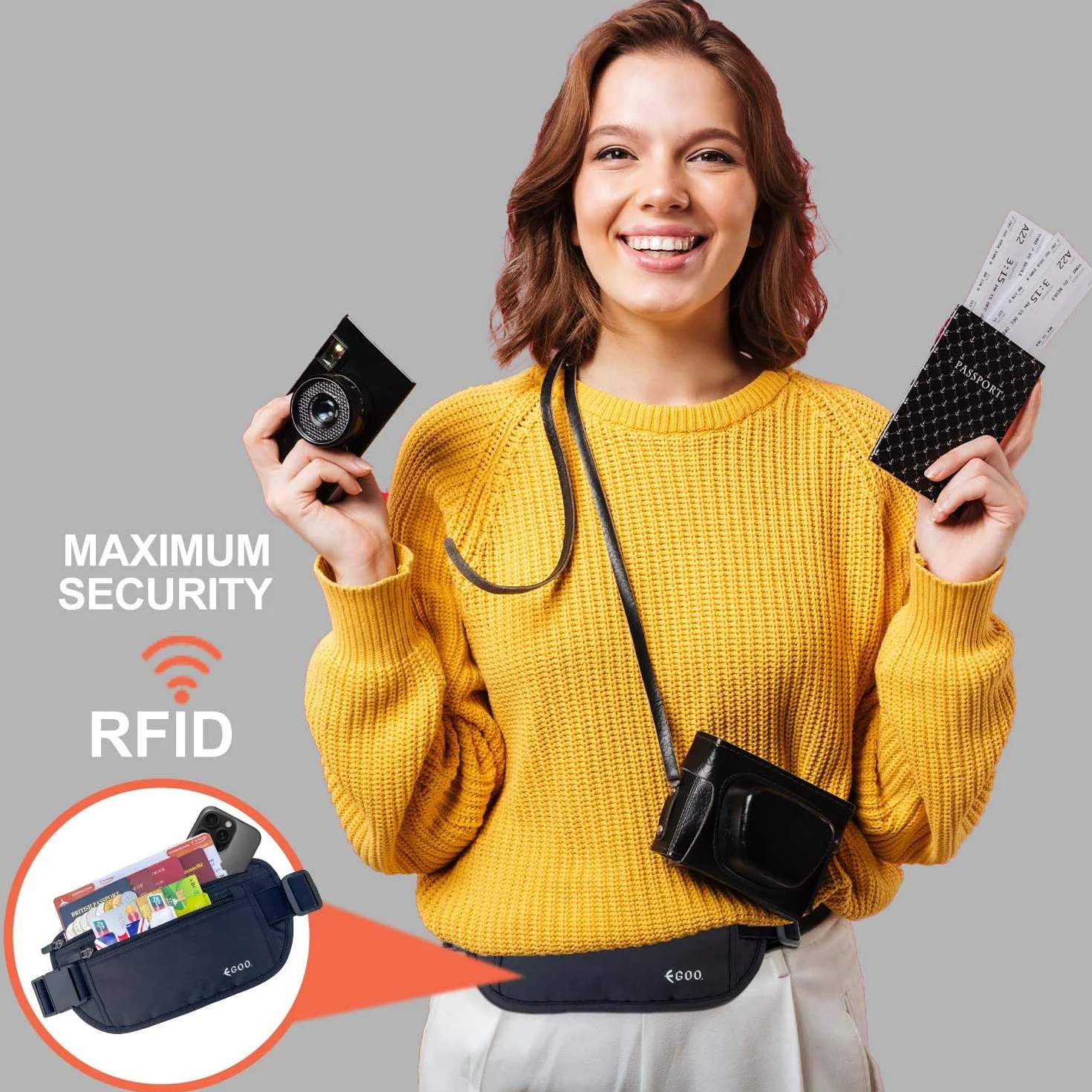 Ceinture de Voyage RFID EGOO Ultra-Légère Antivol avec Sangle Élastique Ajustable
