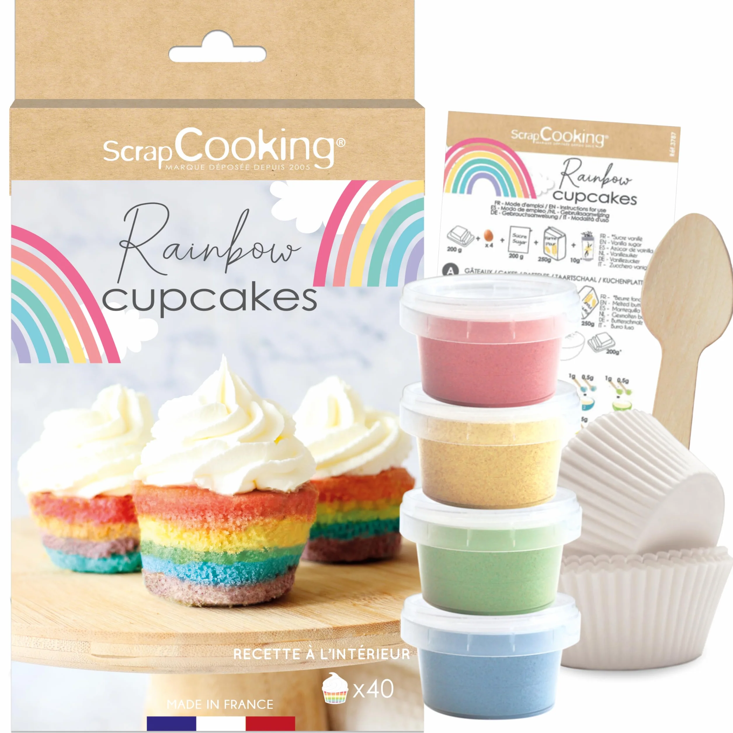 ScrapCooking - Kit Rainbow Cupcakes - Pour Créer des Cupcakes Arc-en-Ciel - Kit Pâtisserie Décoration Gâteau - Avec Colorants Alimentaires, Caissettes & Recette - 3787