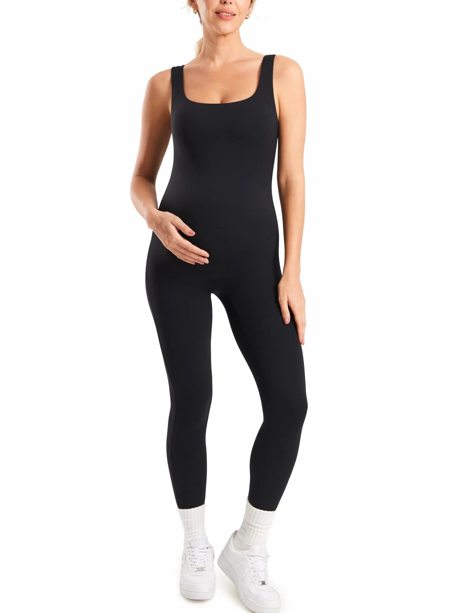 MOMANDA Robe de Maternité Sportive avec Legging sans Coutures Dos Nu Col Carré sans Manches