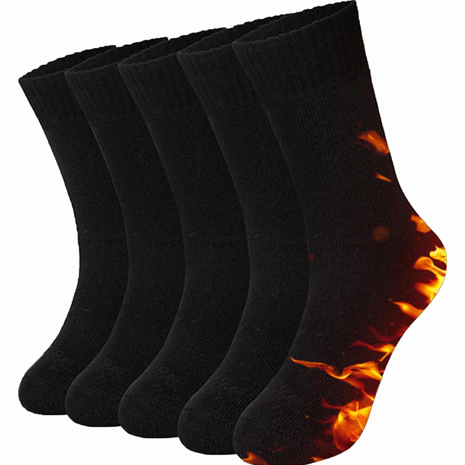 Josnown Chaussettes Chaudes Homme Hiver Thermiques Laine Semelles Épaisses Tissu Éponge Randonnée 5 Paires Taille 39-45