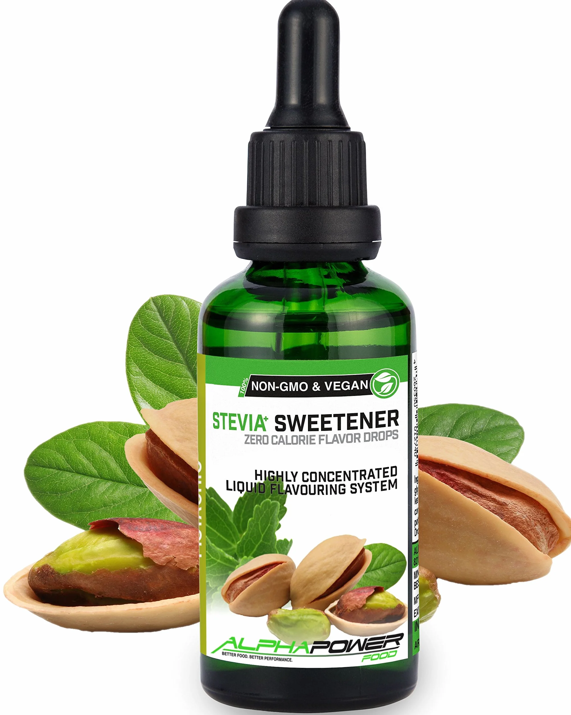 ALPHAPOWER FOOD Stévia Gouttes de pistache - arôme alimentaire naturel I Édulcorant Liquide - très concentré 1 x 50 ml. flavour Stevia drops, Flavdrops