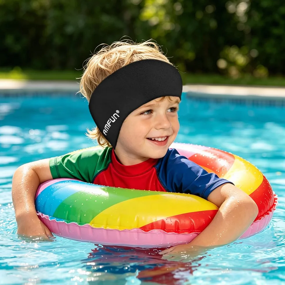 Bandeau de Natation Néoprène Antidérapant Maintient Bouchons d’Oreilles Sports Nautiques Noir M