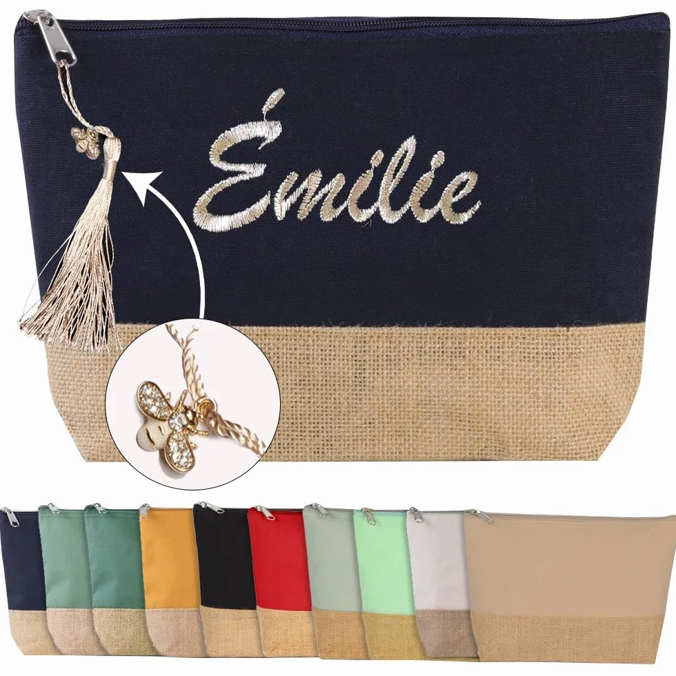 Trousse de Toilette personnalisée Coton Jute 10 Coloris 18x27x5cm