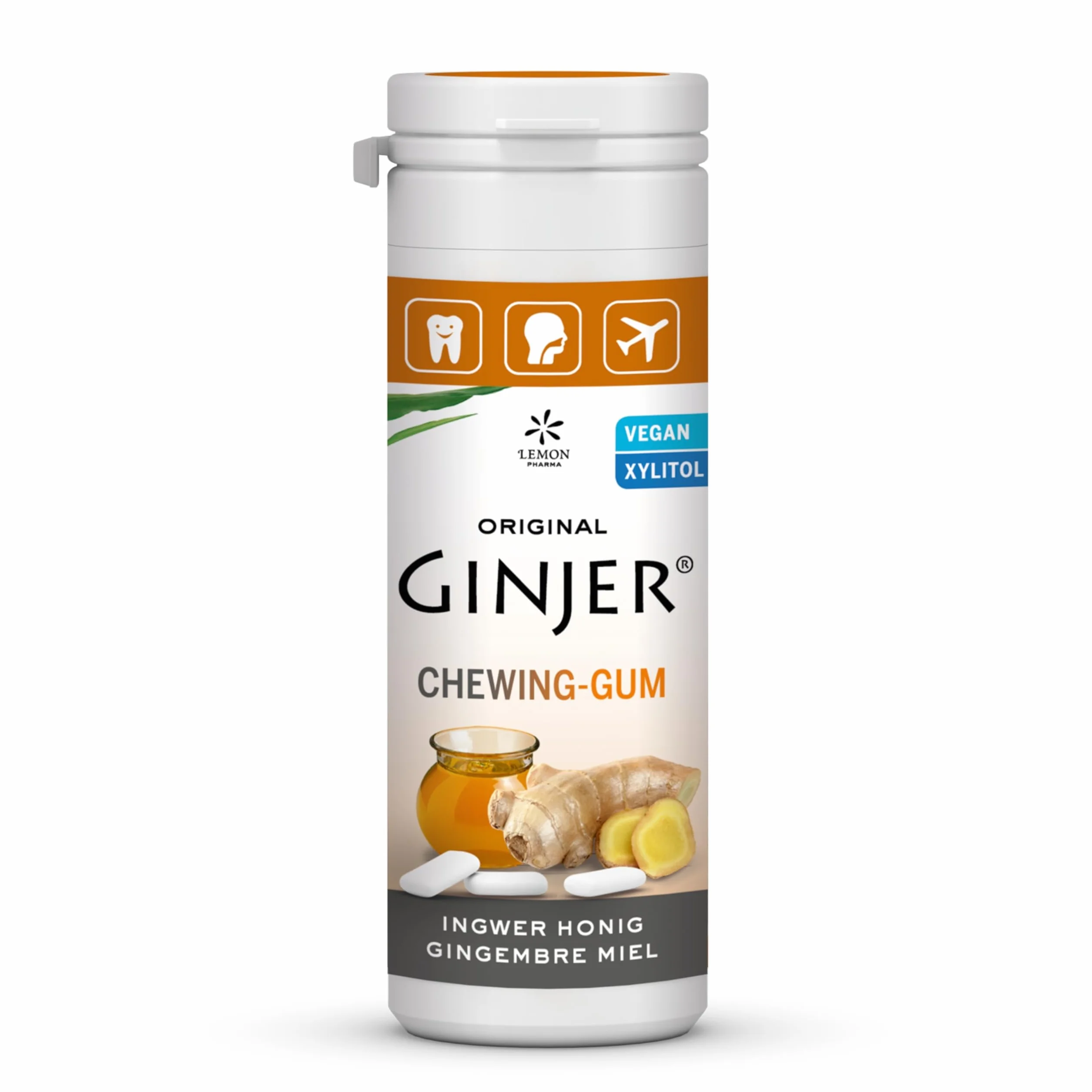 Ginjer® LEMON PHARMA Chewing-gum au gingembre miel et xylitol sans sucre 30 g