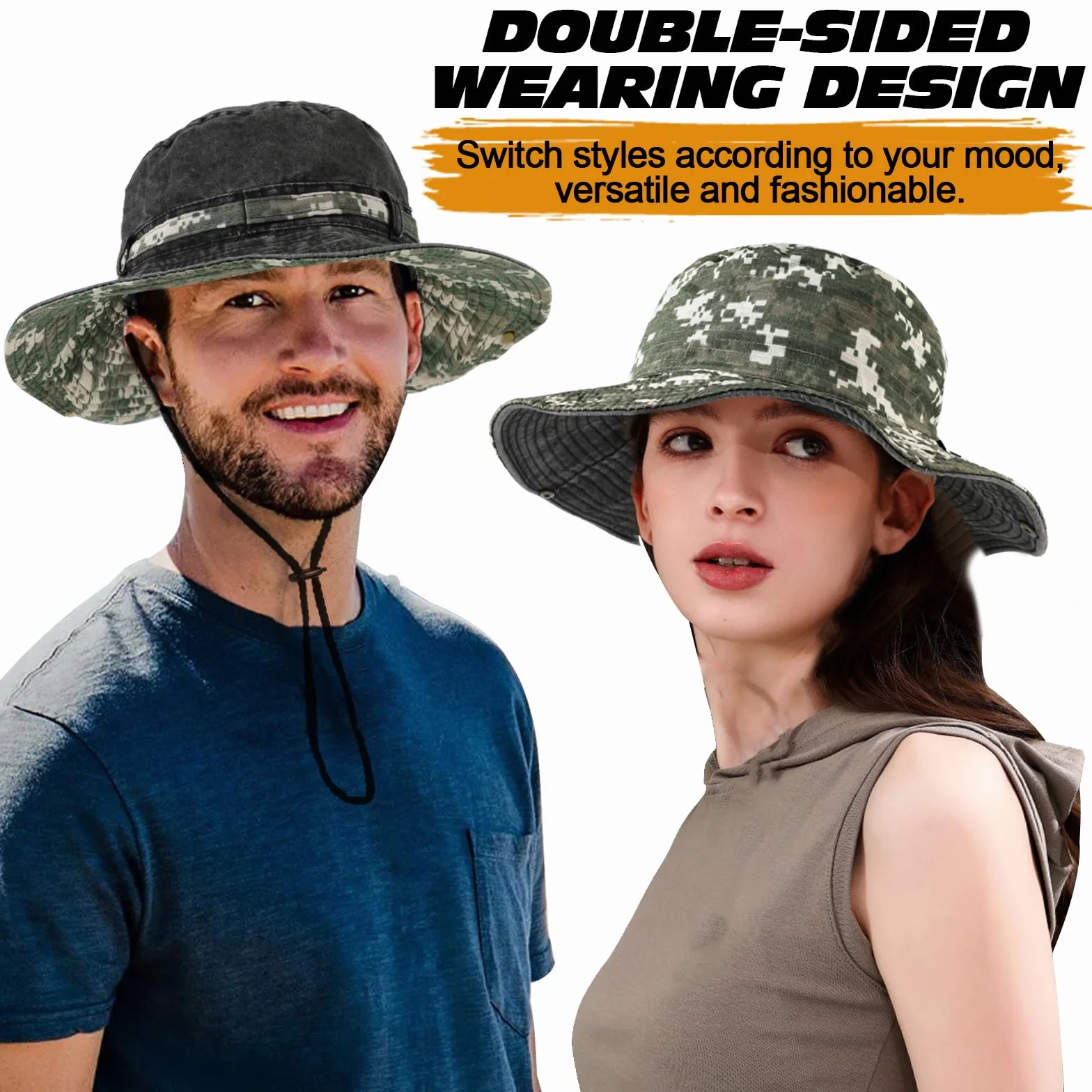 TAGVO Chapeau Bob Réversible Camouflage Protection UV Large Bord Pliable Respirant Été Homme Femme
