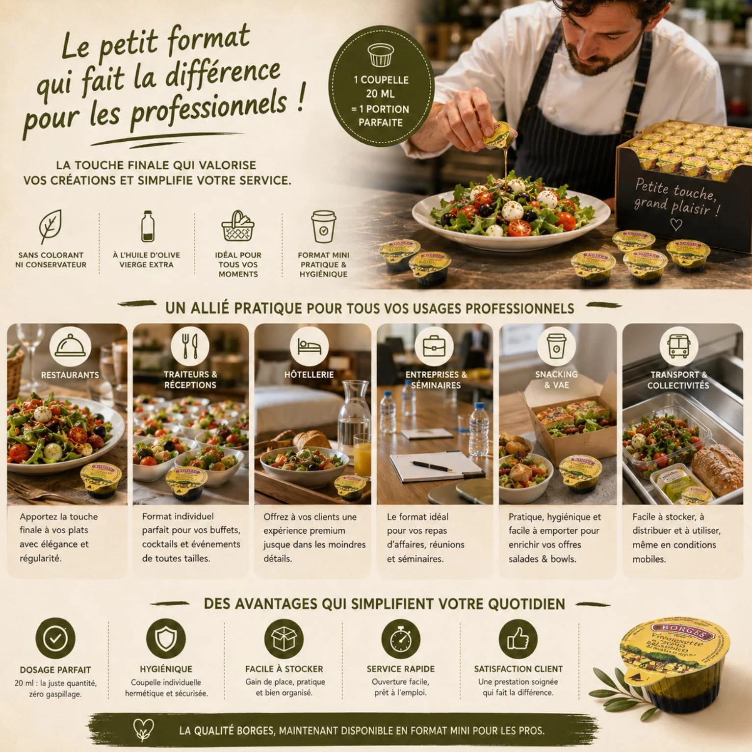 BORGES | 30 Coupelles de Vinaigrette au Vinaigre Balsamique | Portions Individuelles de 20 ml