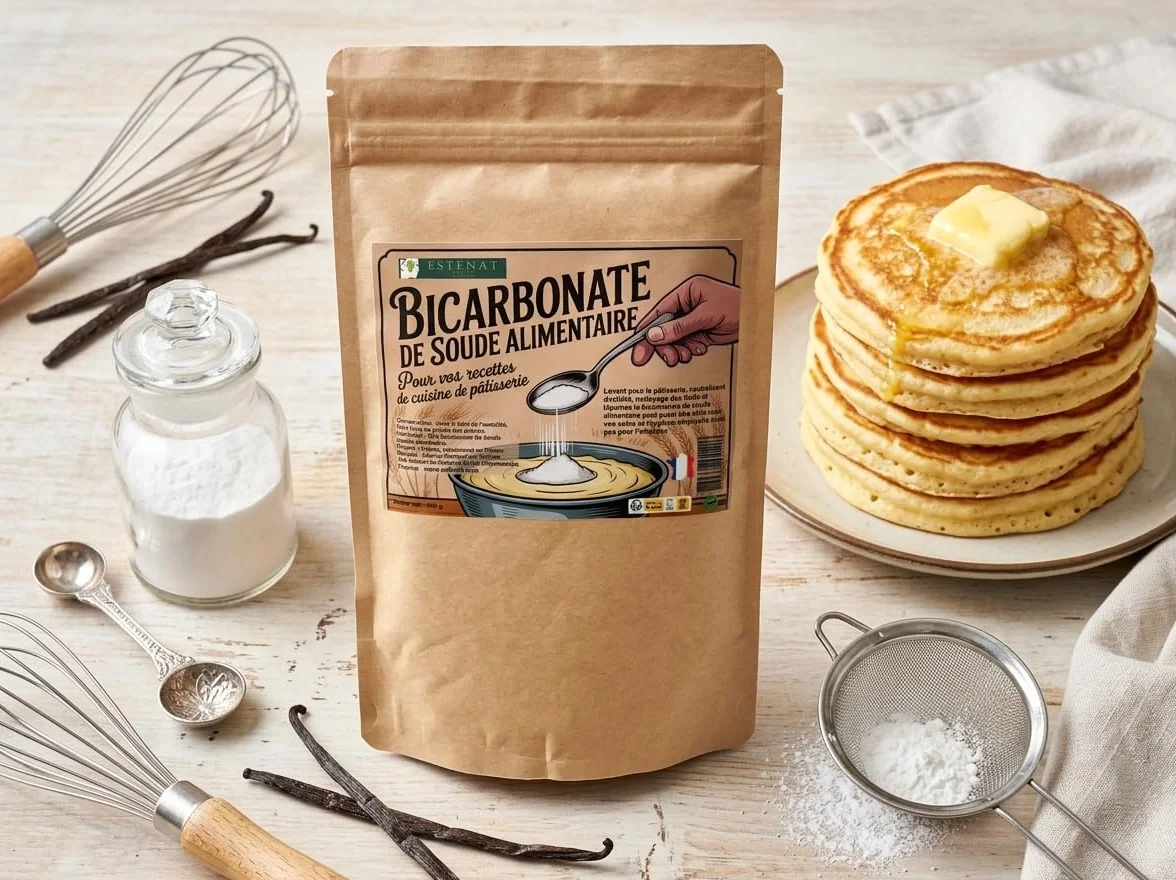 Bicarbonate de Soude Alimentaire 300g - Qualité Extra-Fine Pâtisserie & Cuisine - Pur & Sans Additifs - Multi-Usages : Digestion, Soins Corps & Entretien Écologique - Origine France - ESTÉNAT