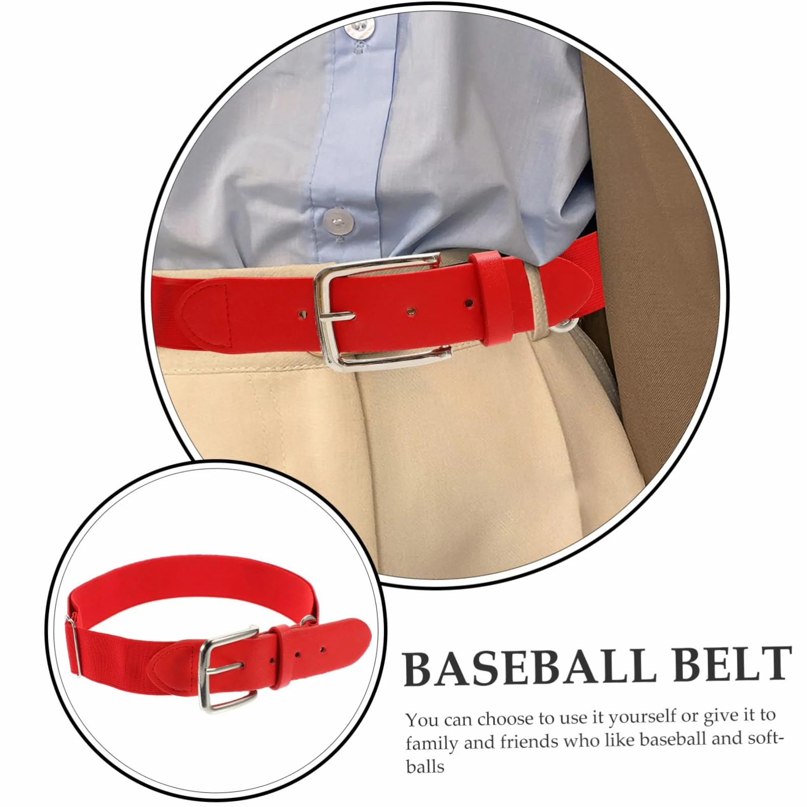 Ceinture Élastique Baseball Rouge Ajustable Hommes Femmes Sport