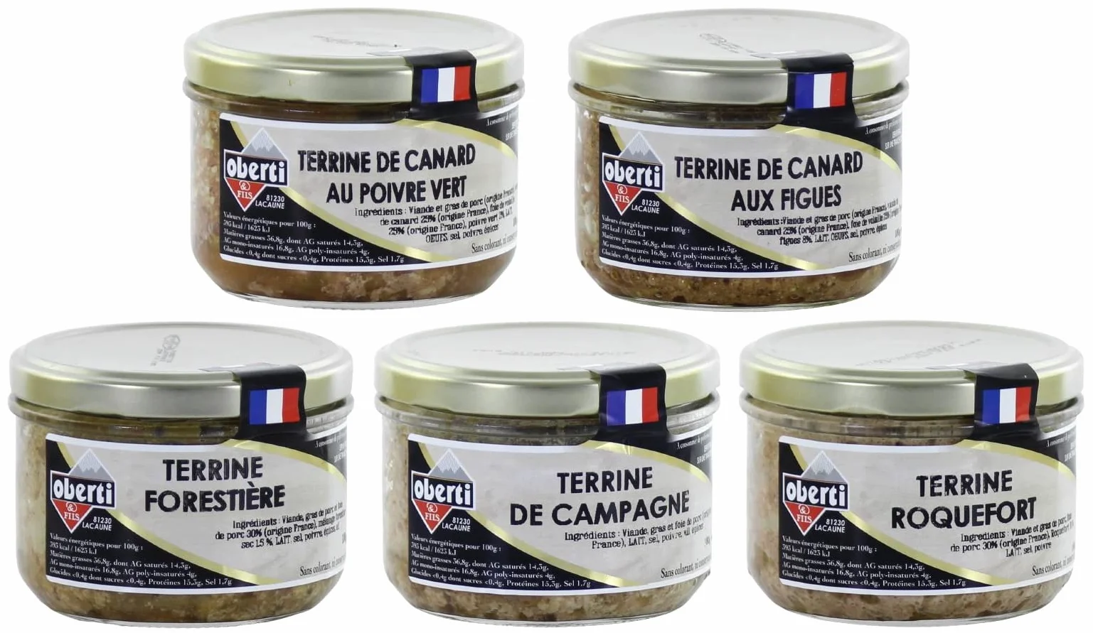 Terrines Assortiment de 5 - Charcuterie du Sud-Ouest - Viande Origine France