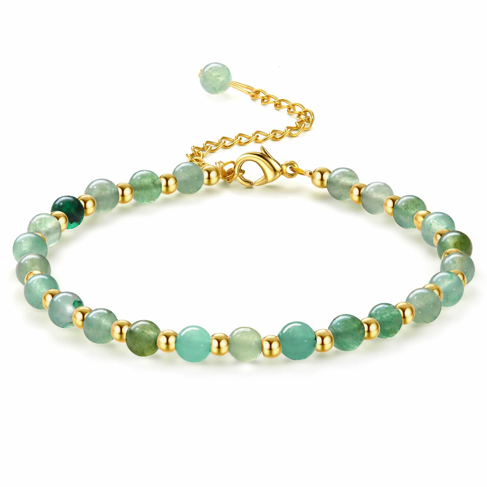 Bracelet Pierre Naturelle Femme 5MM Acier Inoxydable 3MM Plaqué Or Bohème Cristal
