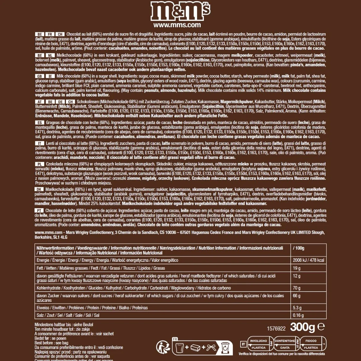 M&M'S COLLECTION Choco - Bonbon Chocolat au Lait Monocouleur - Sachet 300g Nuage - Idéal pour DIY, Mariage, Anniversaire, Baptême, Gender Reveal, Communion, Nouvel An, Noël & Buffet de Bonbons