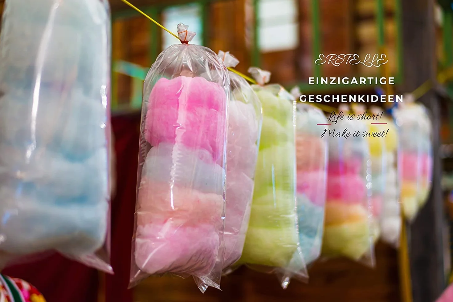 Hopser Food Fun barbe à papa Colorful | Strawberry, Cherry, Cola, Vanilla, Blue Cotton Candy (Bubble Gum),1 KG Sucre coloré
