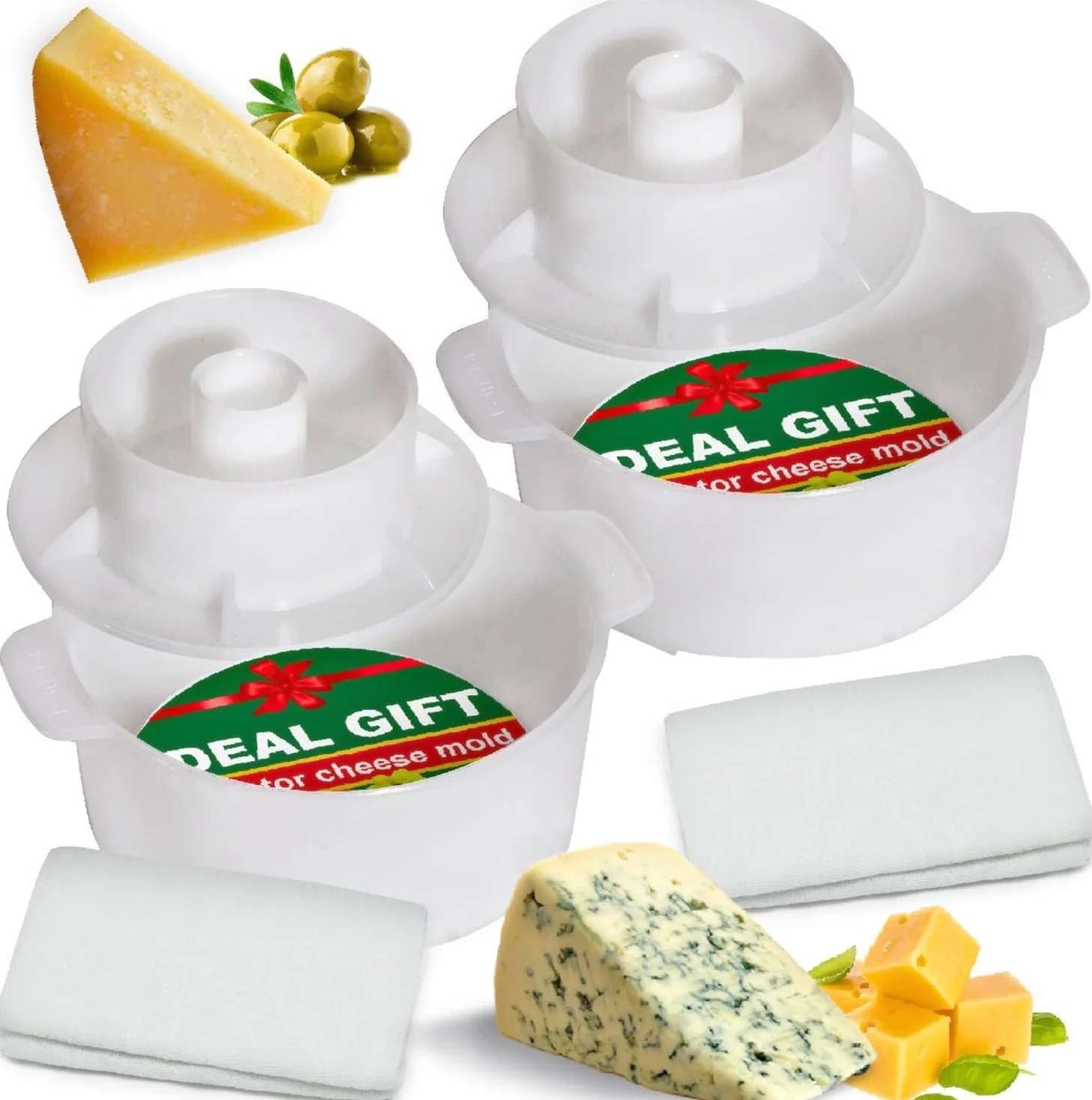 Kit de fabrication de fromage - Moule à fromage avec piston suiveur - Étamine - Panier de fabrication - Chiffon en coton