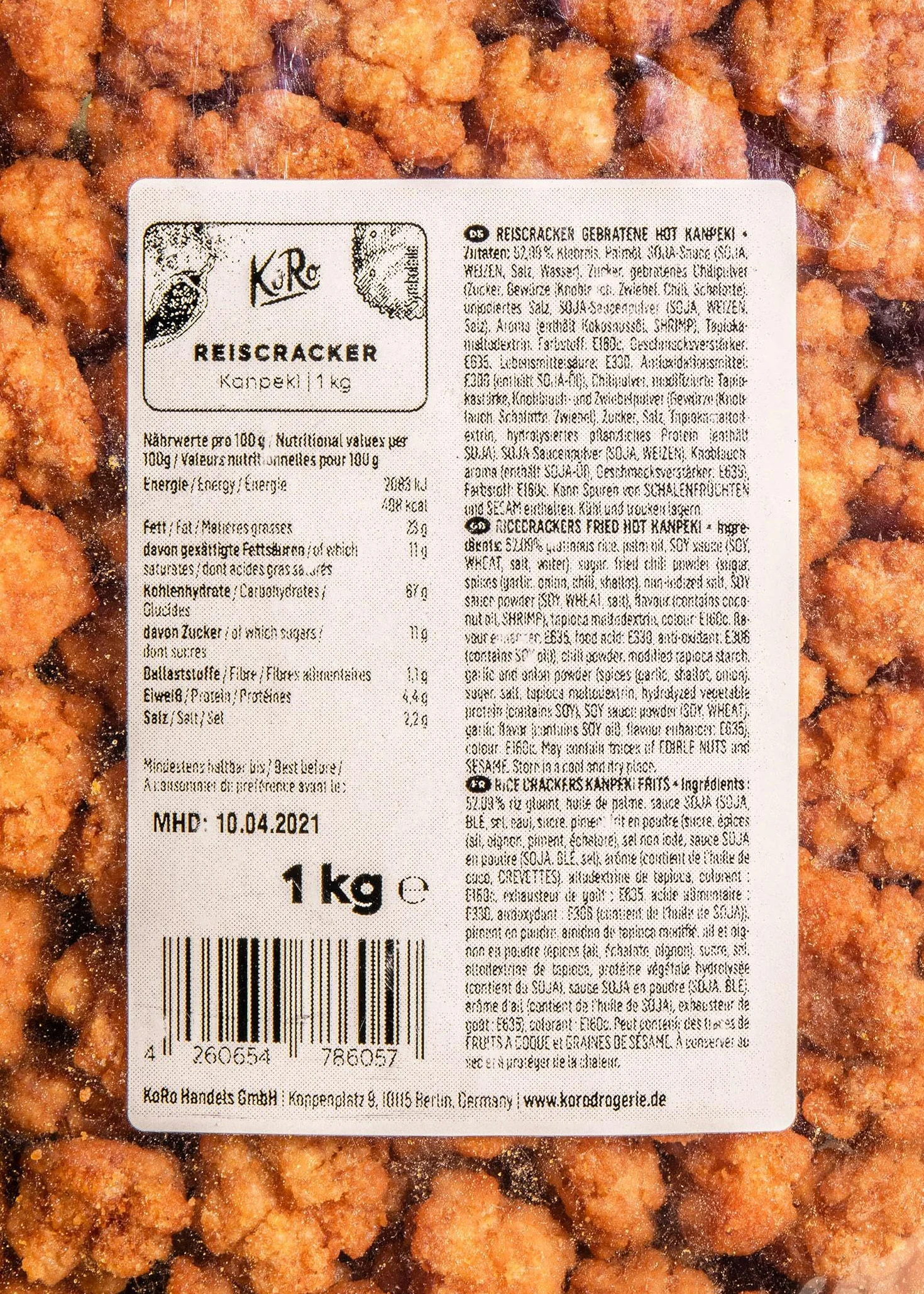 KoRo - Rice crackers piquants aux épices asiatiques 1 kg - Craquelins de riz asiatiques avec poudre de piment - Snack super croustillants