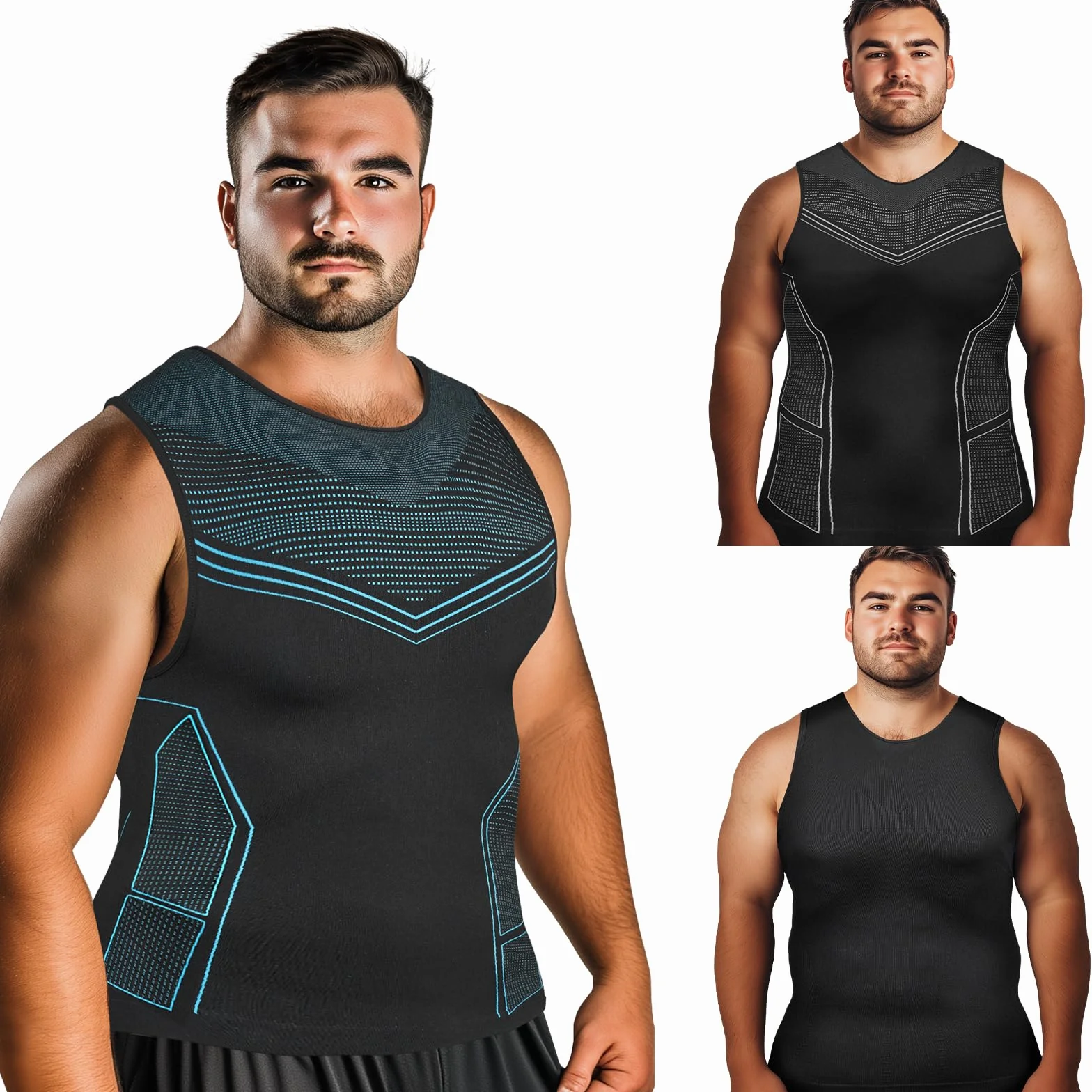 Odoland Lot de 3 Débardeurs de Compression Homme Ventre Plat Maillot de Corps Gainant